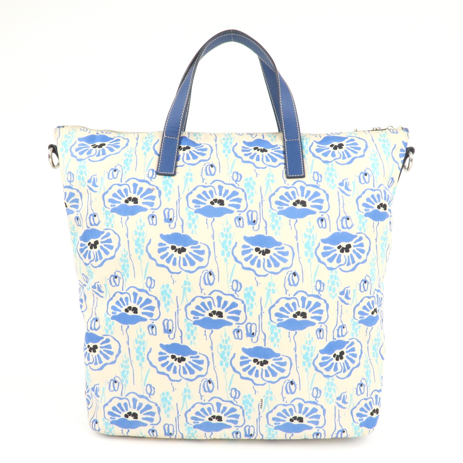 PRADA Nylon Leather 2Way Tote Bag White Blue