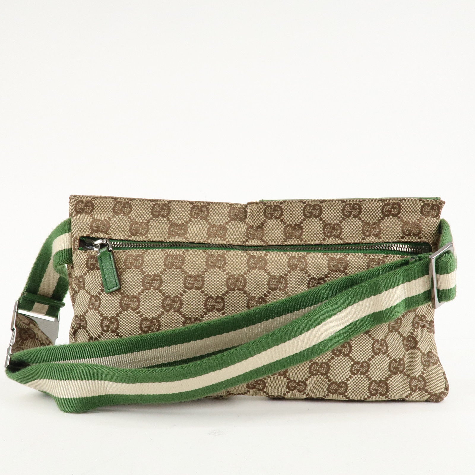 GUCCI GG Canvas Leather Waist Bag Waist Pouch Beige Green 28566 Used