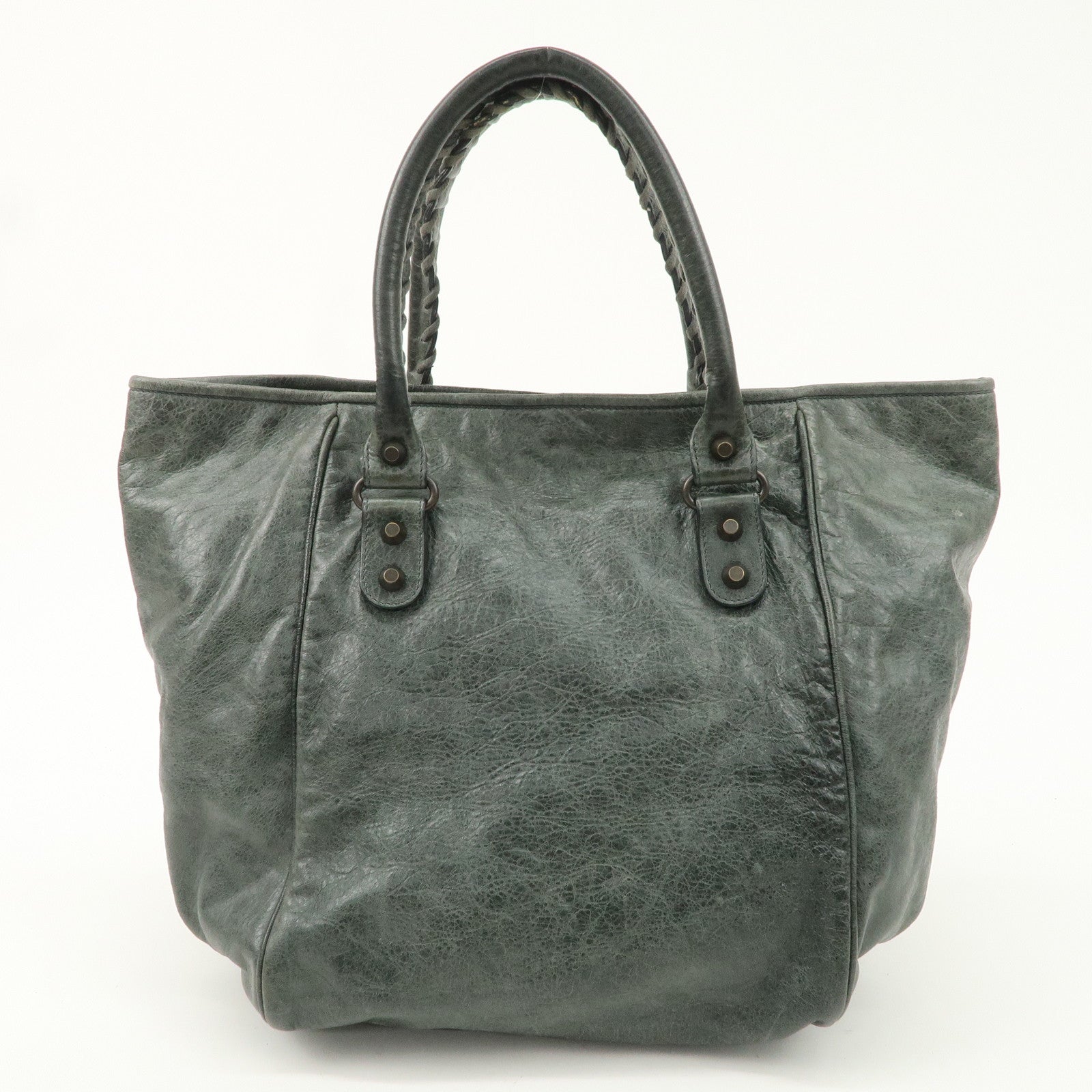 BALENCIAGA Leather The Sunday Tote Hand Bag Dark Green 228750