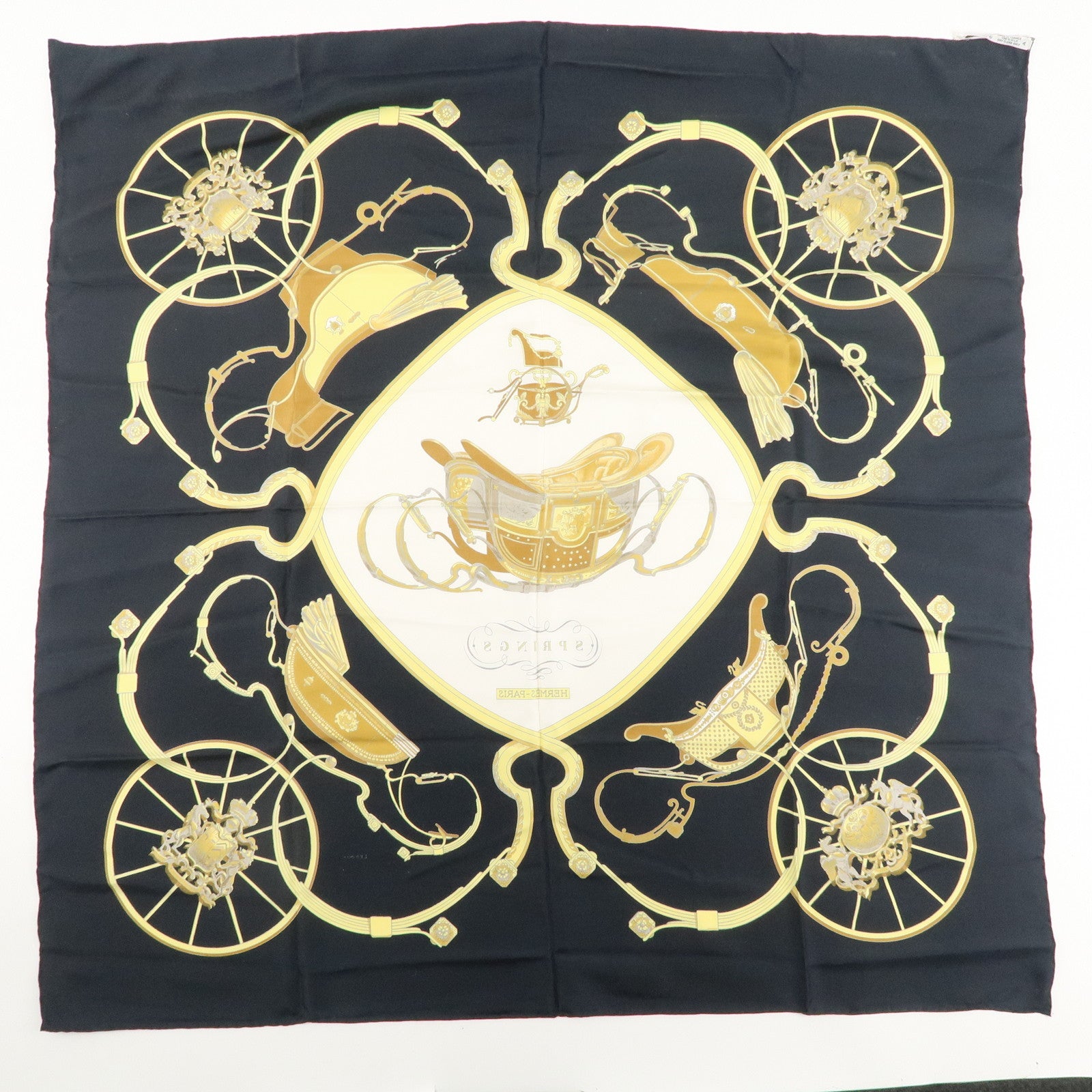 HERMES Carre90 100% Silk Scarf SPRINGS Carriage Pattern