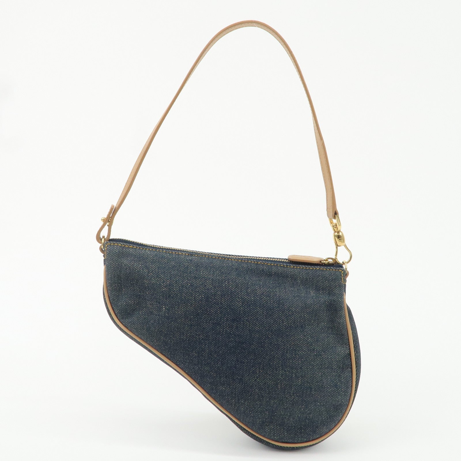 Christian Dior Denim Leather Saddle Pouch SHoulder Bag Blue Beige Used