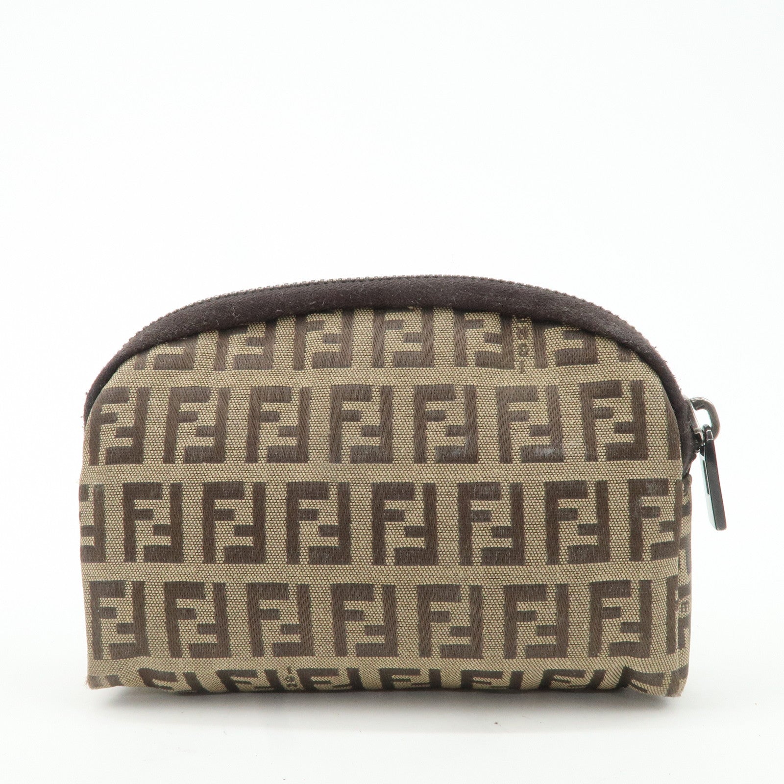 FENDI Zucchino Canvas Mini Pouch Beige Dark Brown 7N0003 Used