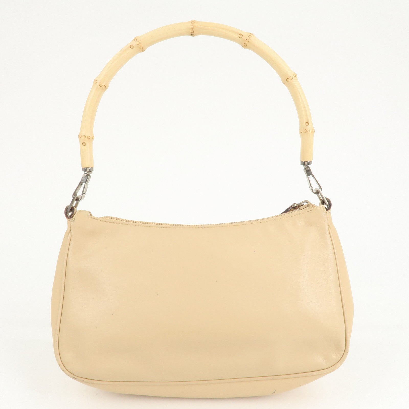 GUCCI Bamboo Leather Shoulder Bag Beige 001.3865 Used