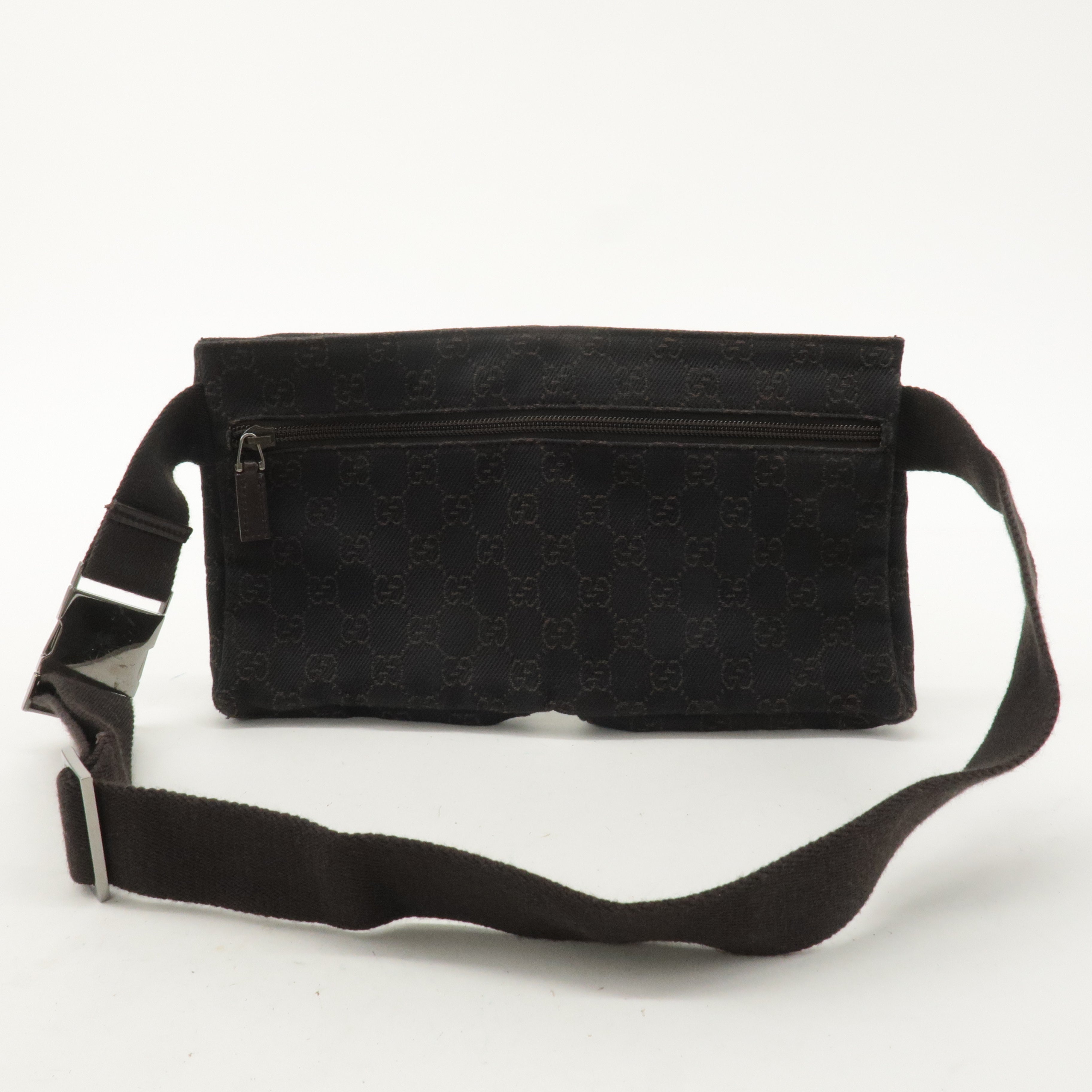 GUCCI GG Canvas Leather Waist Bag Crossbody Bag Dark Brown 28566