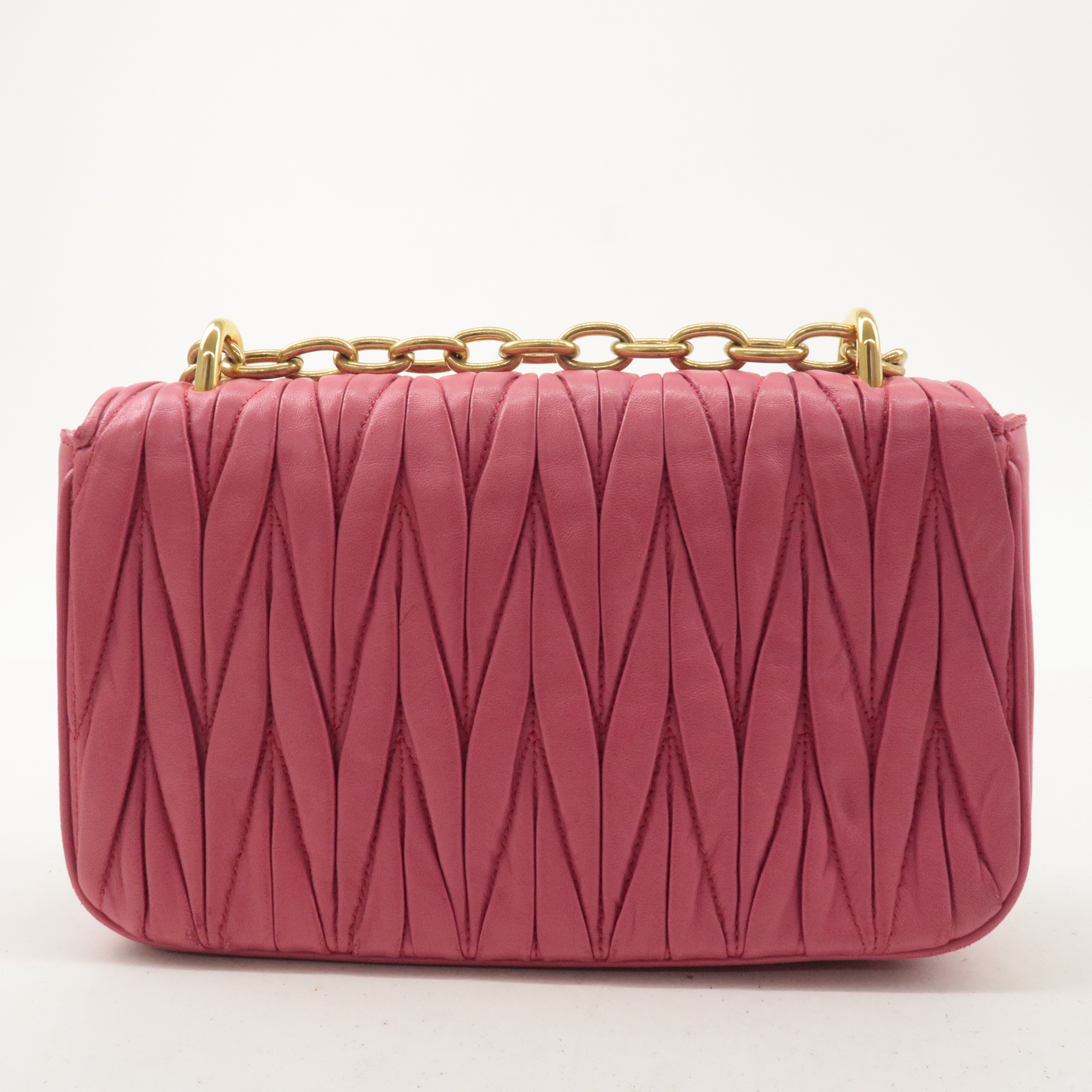 MIU MIU Matelasse Leather Chain Shoulder Bag Pink 5BD140