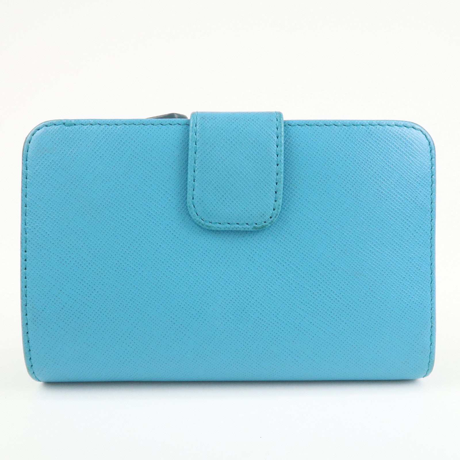 PRADA Logo Leather Bi-Fold Wallet Purse Light Blue 1ML225 Used