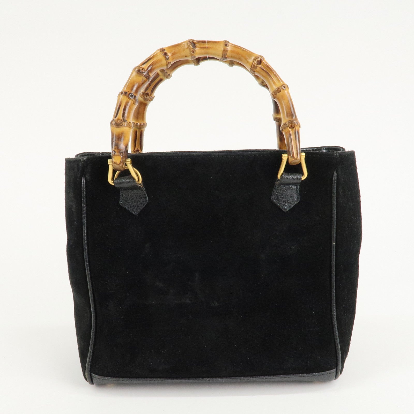 GUCCI Bamboo Suede Leather Hand Bag Black 000.122.0316 Used