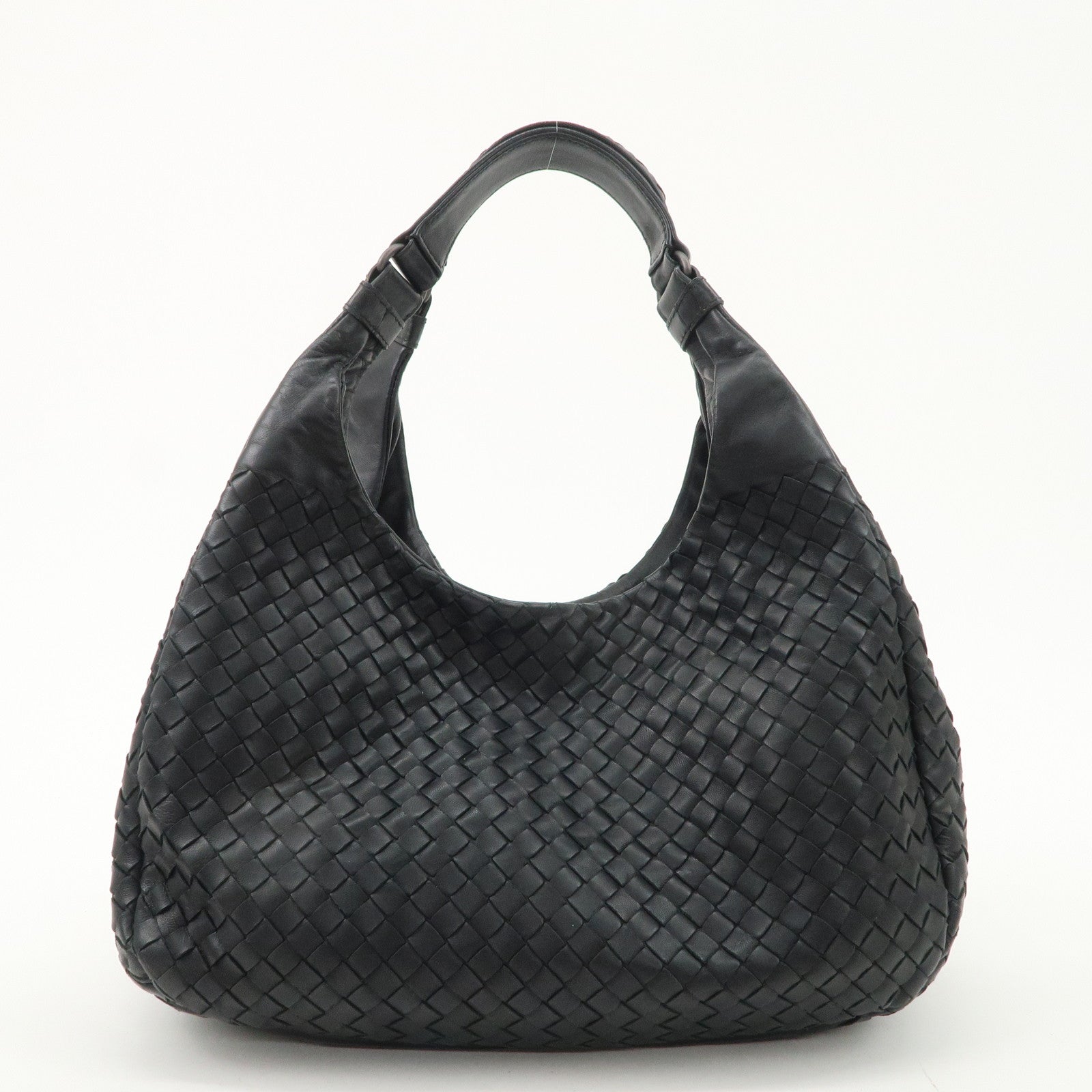 BOTTEGA VENETA Intrecciato Leather Campana Shoulder Bag Black 125787