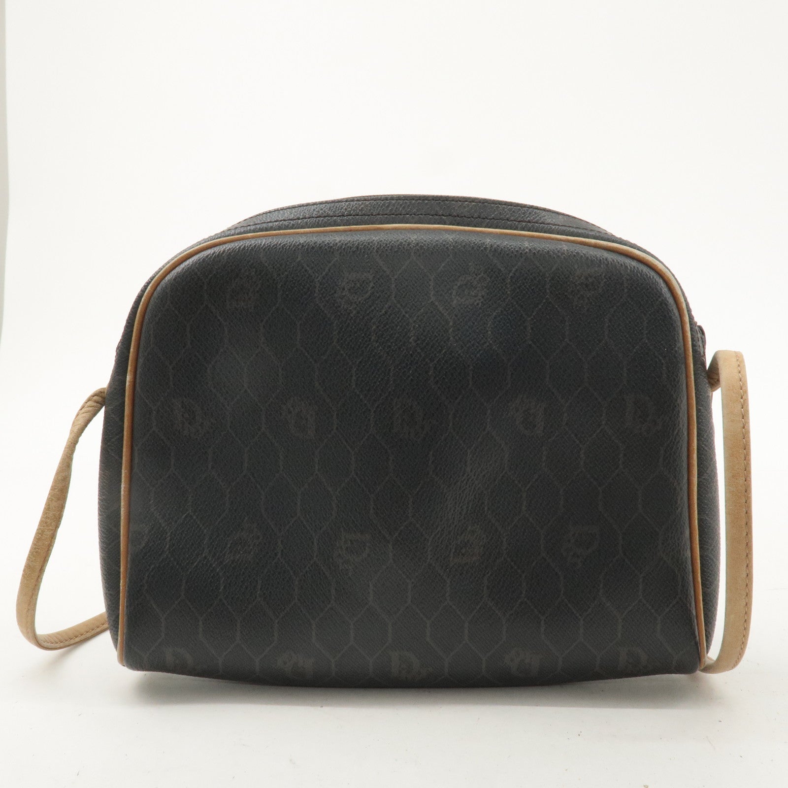 Christian Dior Honeycomb PVC Leather Shoulder Bag Black Beige