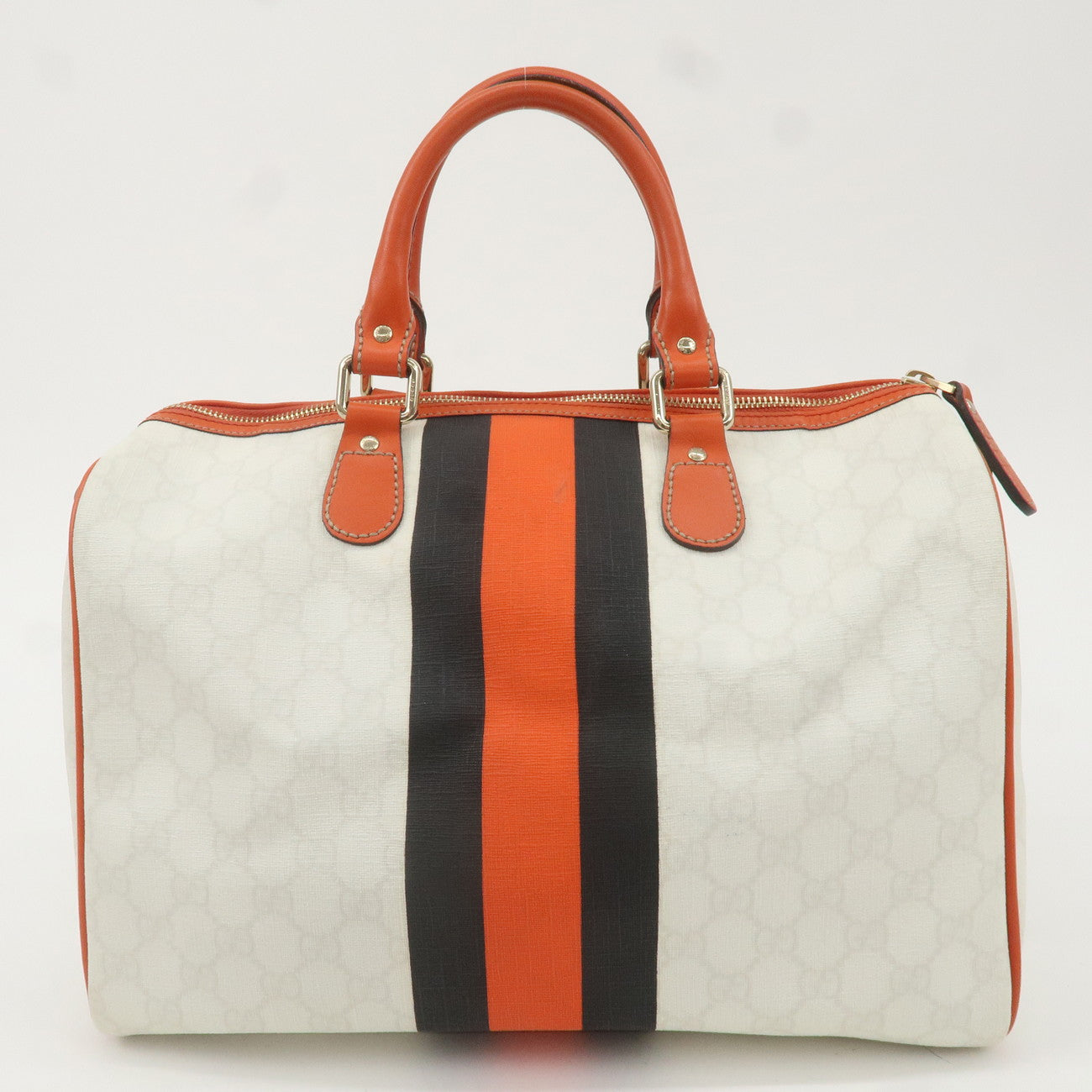 GUCCI Joyline GG Supreme Leather Boston Bag Orange Ivory 189895