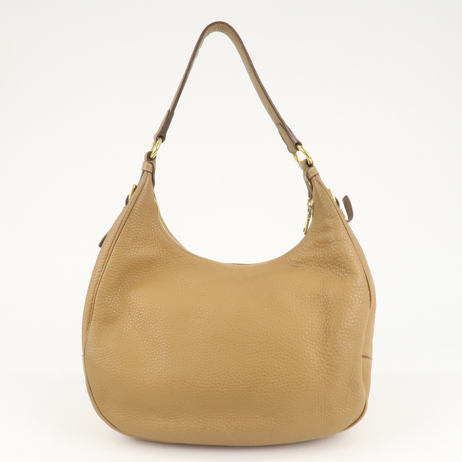 PRADA Leather Shoulder Bag Hand Bag Beige