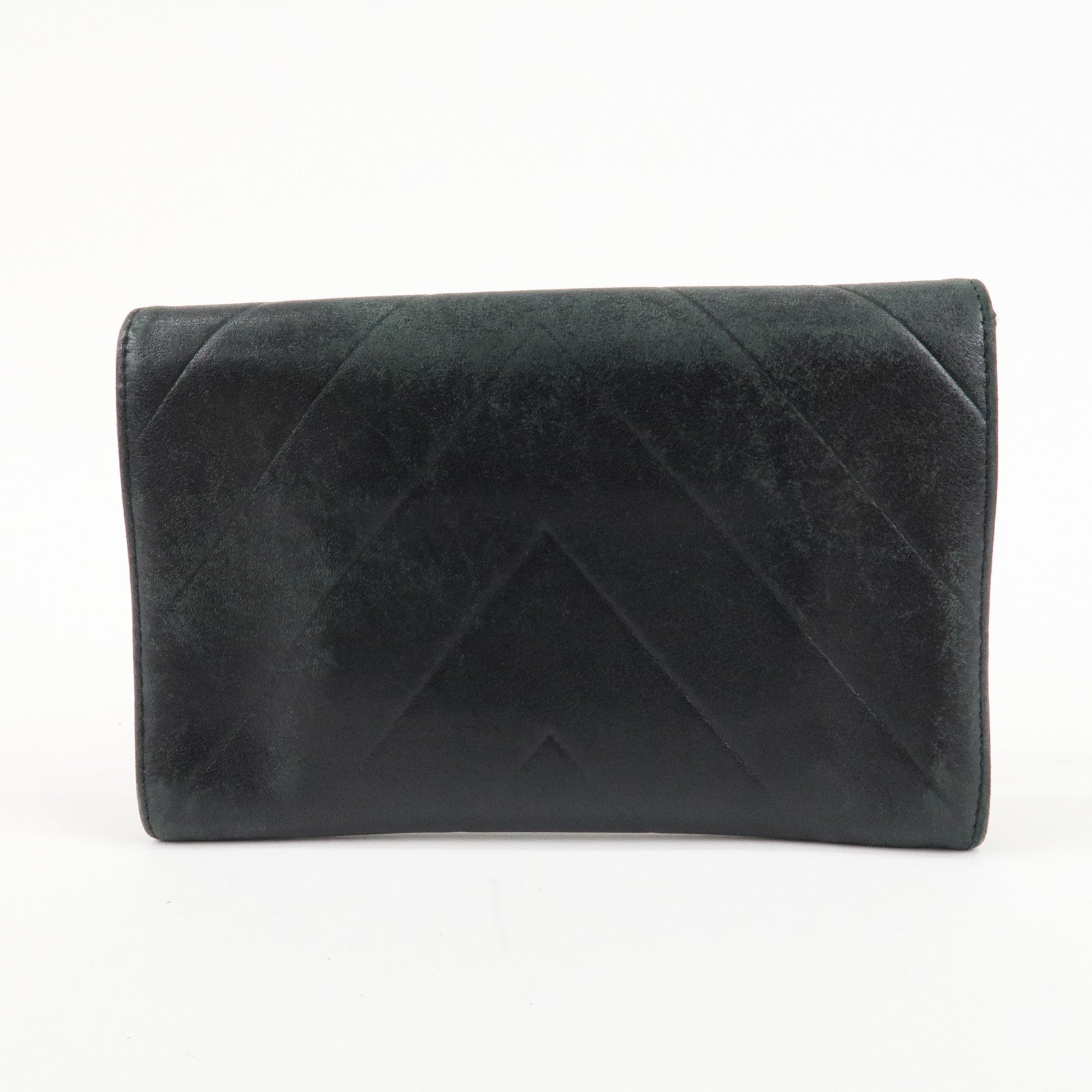 CHANEL V Stitch Lamb Skin Coco Mark Bi-fold Wallet Black Used