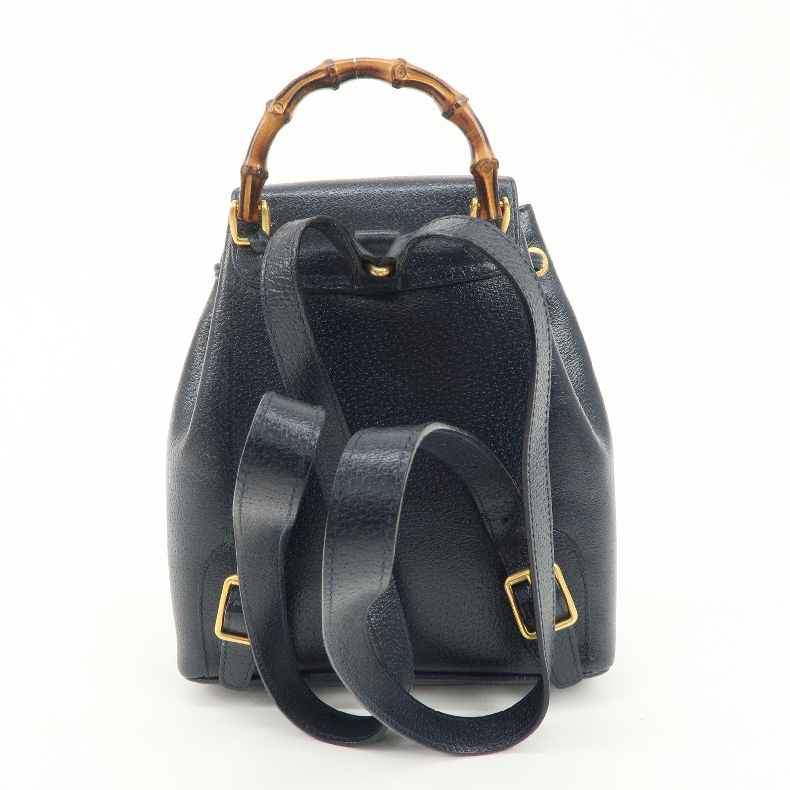 GUCCI Bamboo Leather Back Pack Ruck Sack Navy 03.2265.0030 Used