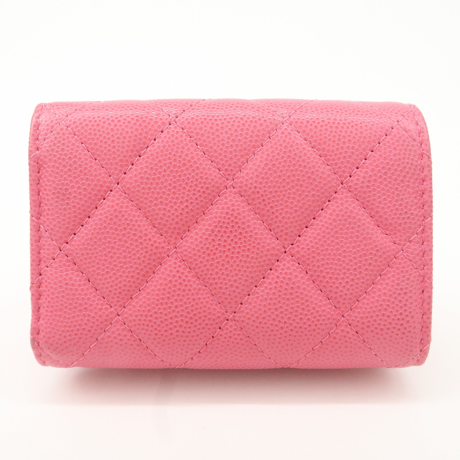 CHANEL Matelasse Caviar Skin Tri-Fold Wallet Pink A84401