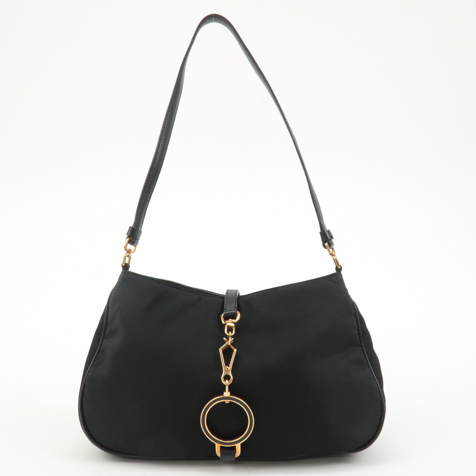 PRADA Nylon Leather Shoulder Bag Black BR0122