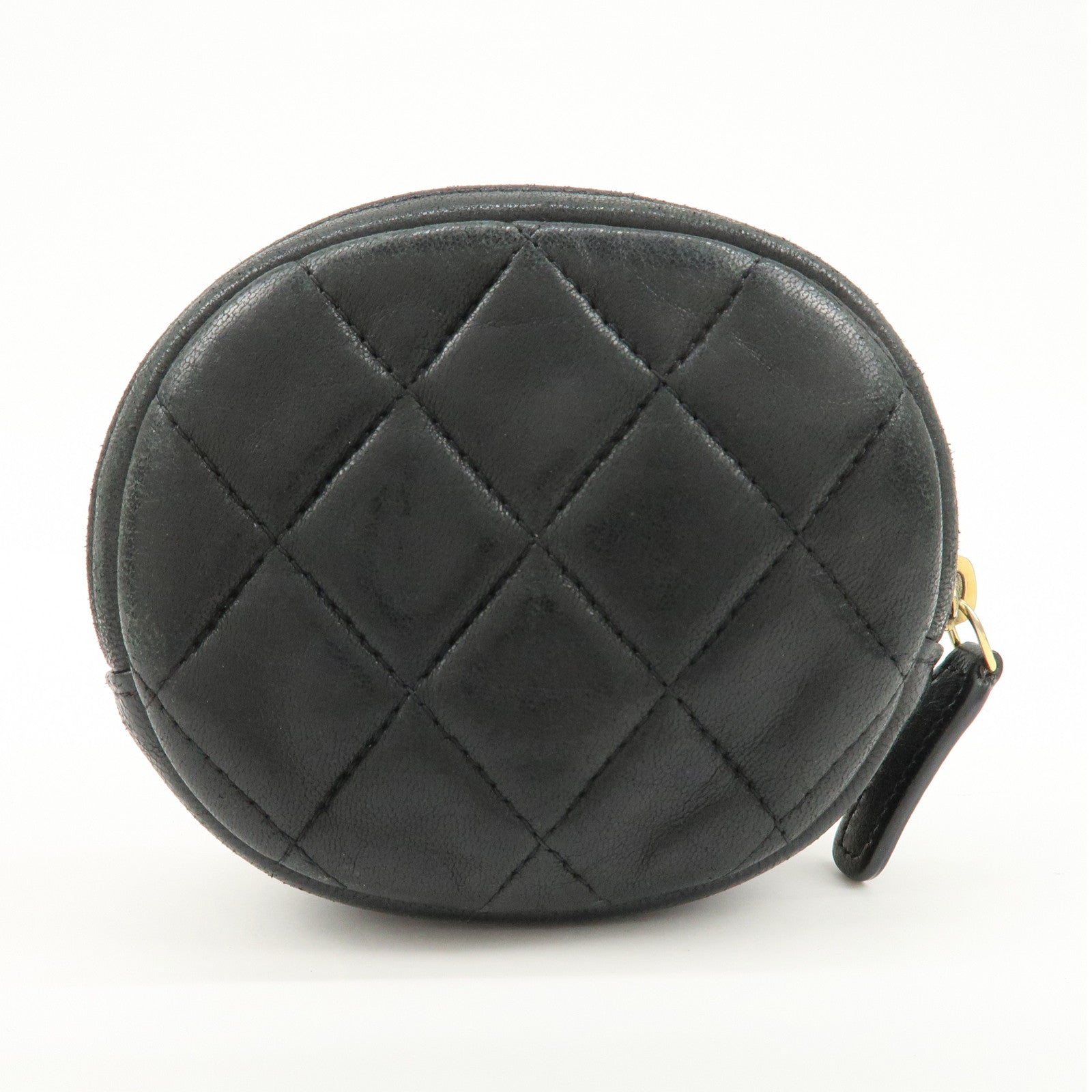 CHANEL Matelasse Lamb Skin COCO Mark Coin Case Black Used