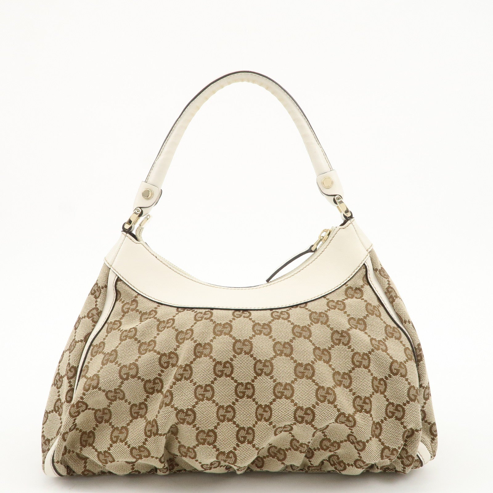 GUCCI Abbey GG Canvas Leather Shoulder Bag Beige White 190525 Used