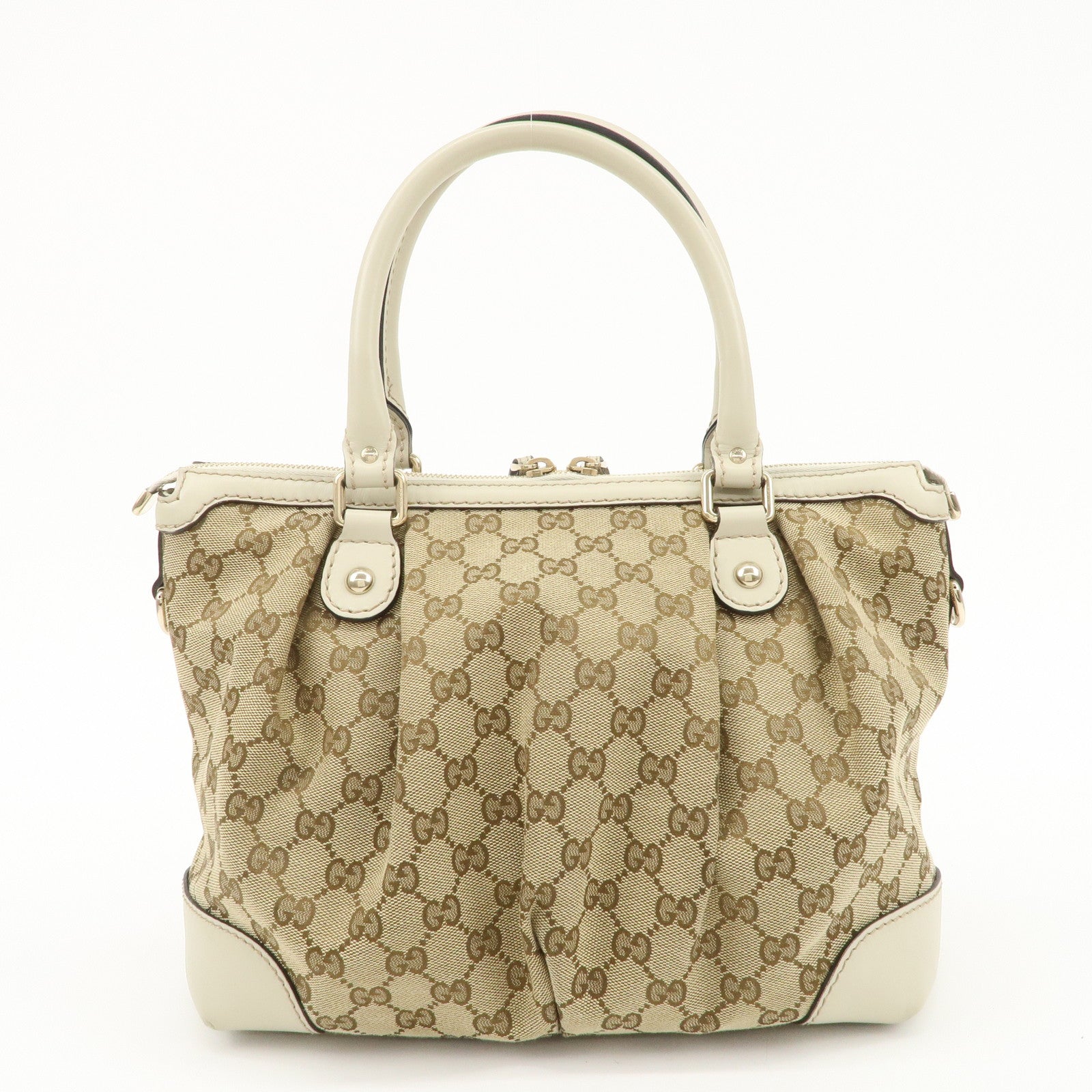 GUCCI Sukey GG Canvas Leather 2Way Bag Hand Bag Beige Ivory Used