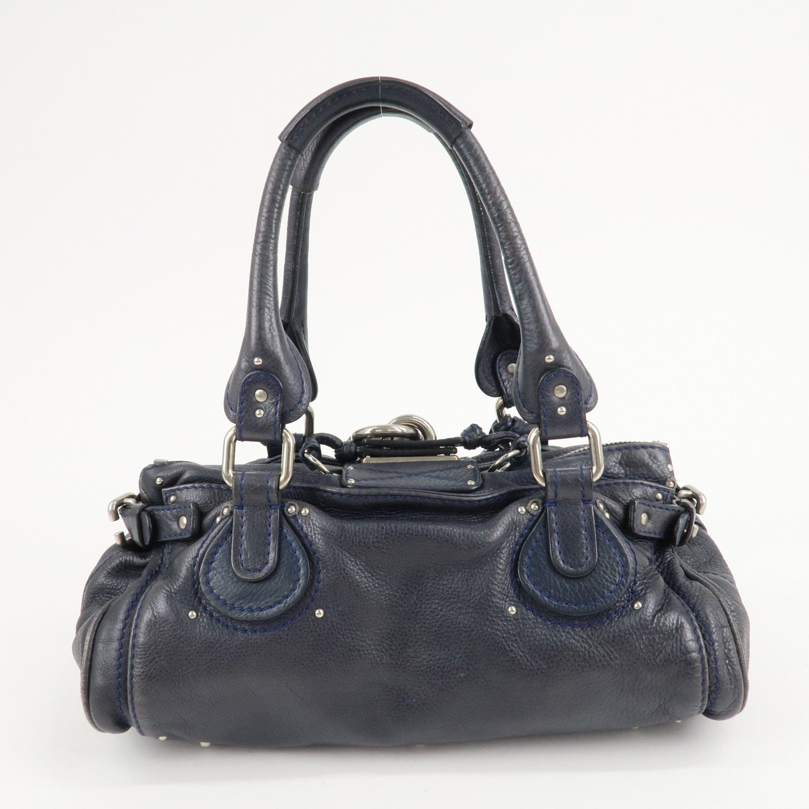 Chloe Paddington Leather Hand Bag Shoulder Bag Navy Used