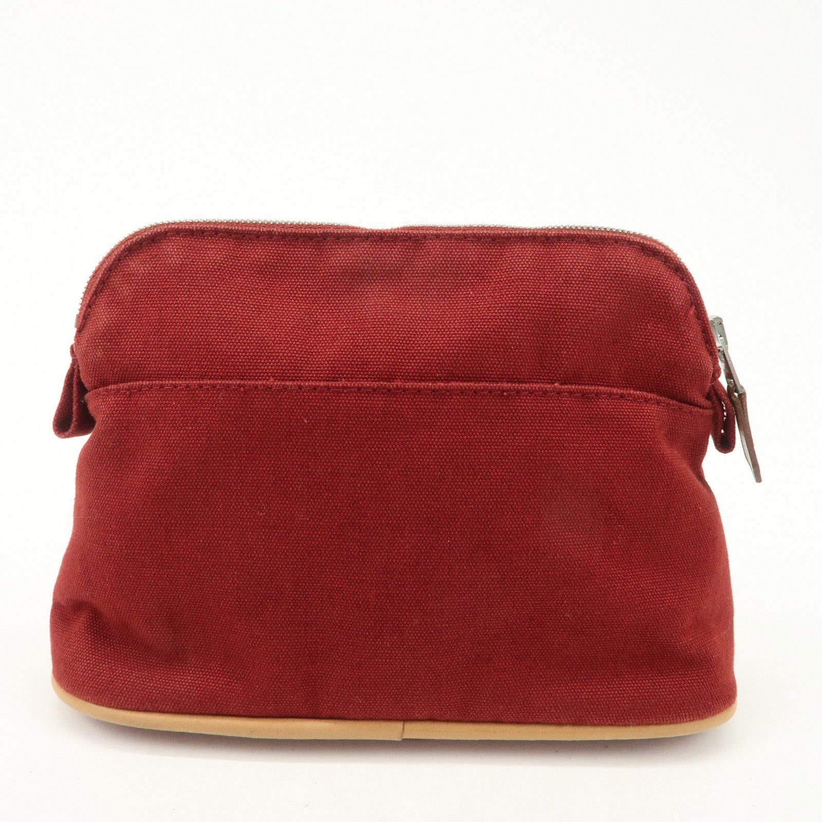 HERMES Canvas Leather Bolide Pouch PM Cosmetic Pouch Bordeaux Used