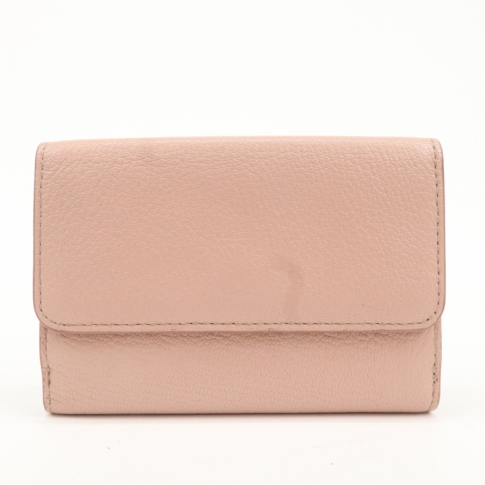 MIU MIU Leather Double Hook Bi-fold Wallet Pink Gold Hardware