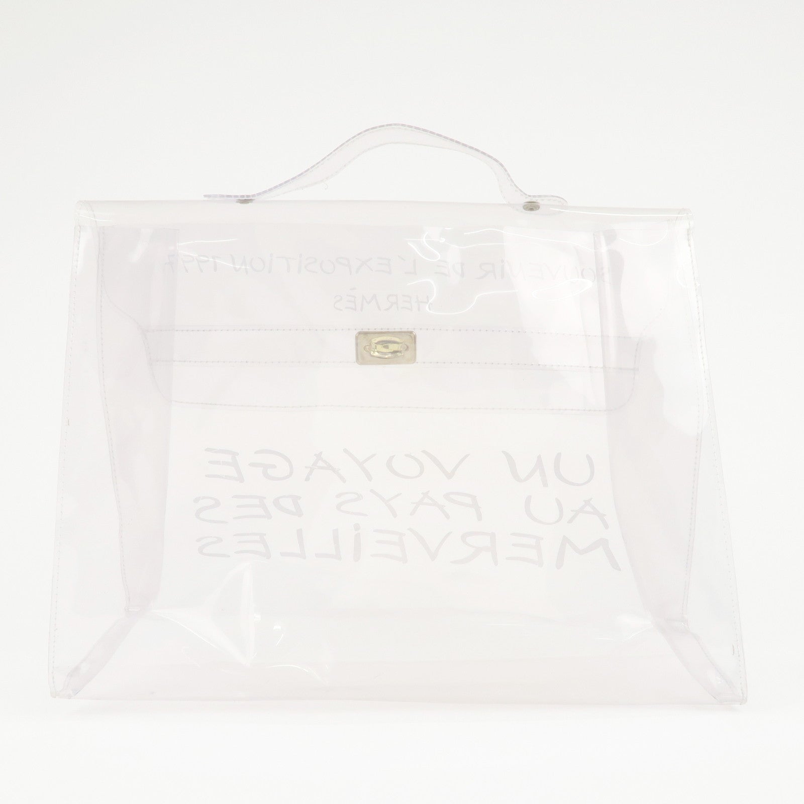 HERMES Vinyl Kelly Hand Bag Clear Transparent Gold Hardware Used