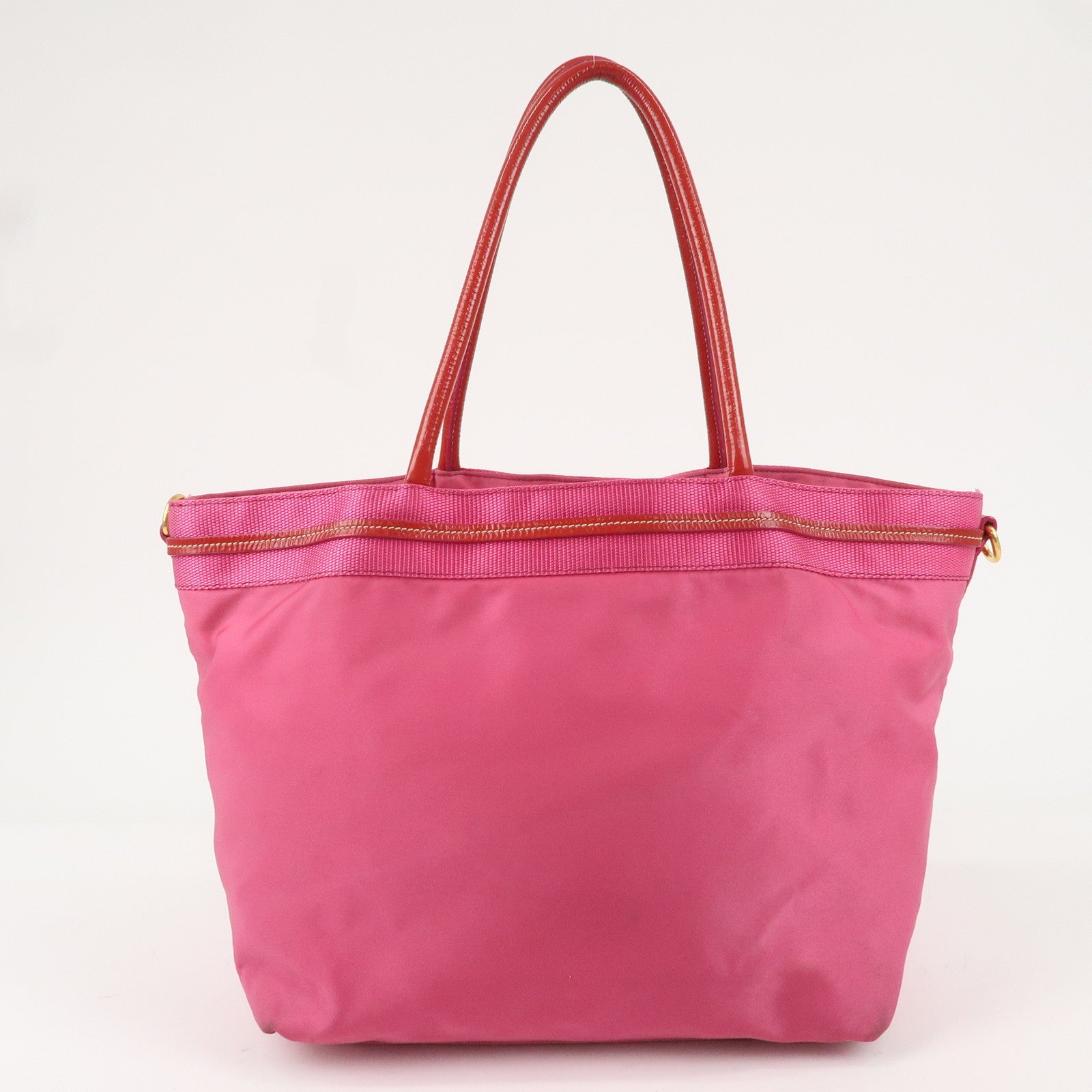 PRADA Nylon Patent Leather Logo Tote Bag Pink Red