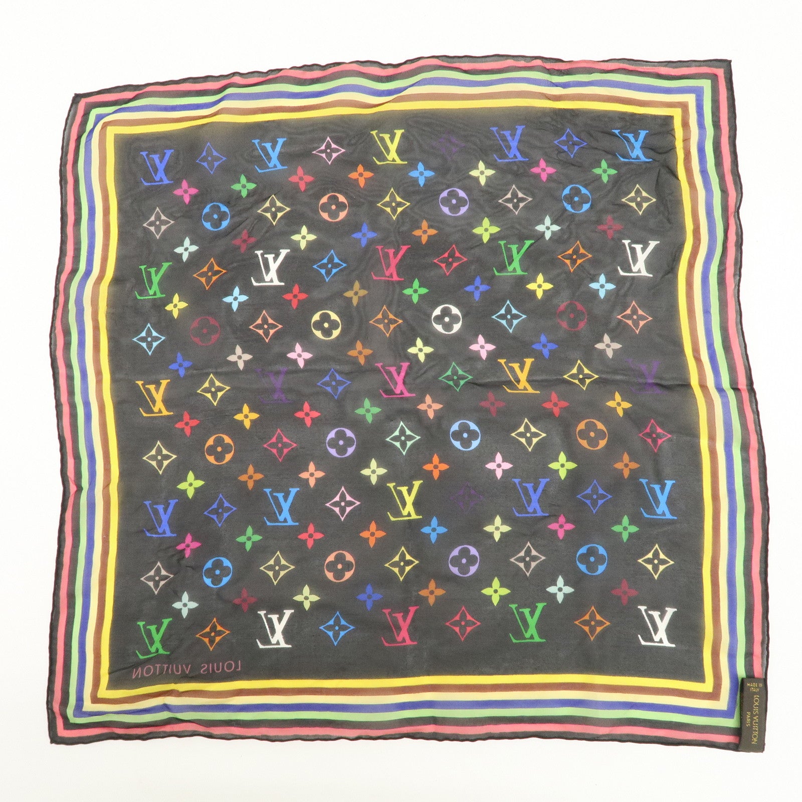 Louis Vuitton Monogram Multi Color 100% Silk Scarf Noir M71916 Used