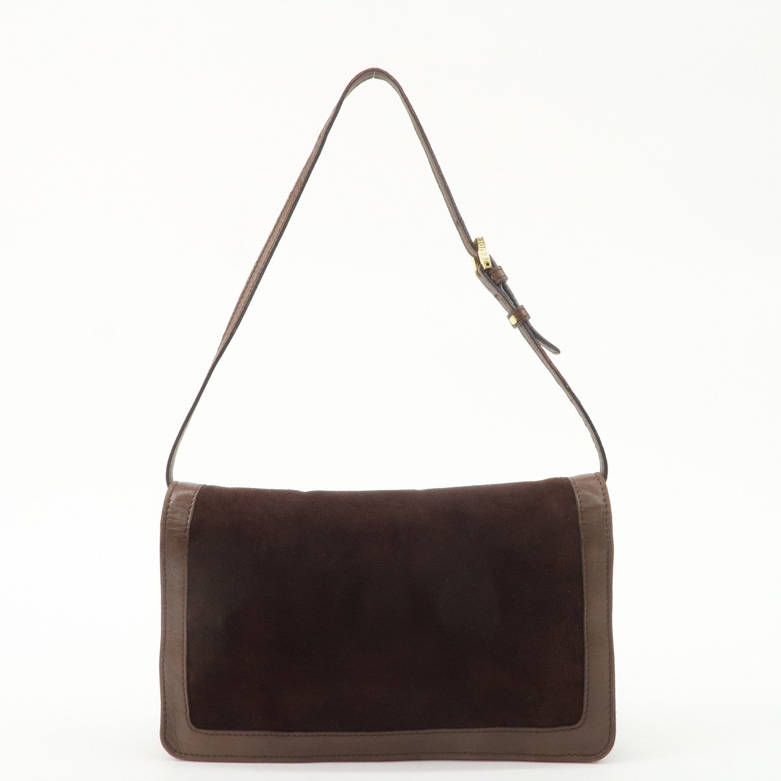 FENDI Suede Leawther Shoulder Bag Hand Bag Brown 16381 Used