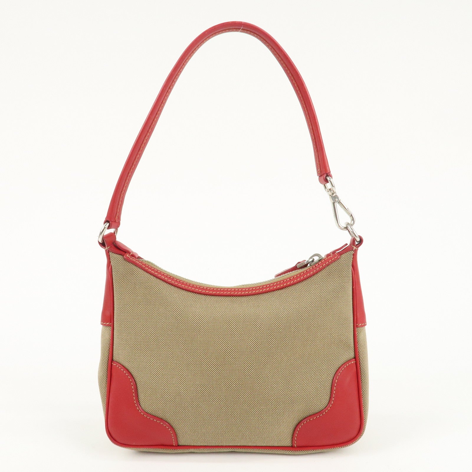 PRADA Logo Jacquard Leather Shoulder Bag Beige Red