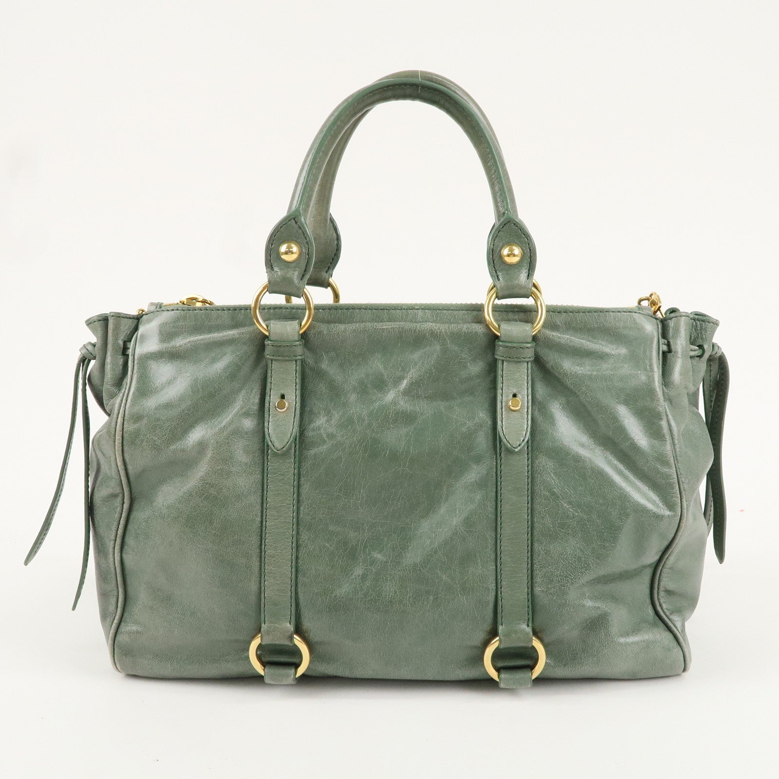 MIU MIU Leather 2Way Bag Hand Bag Shoulder Bag Green