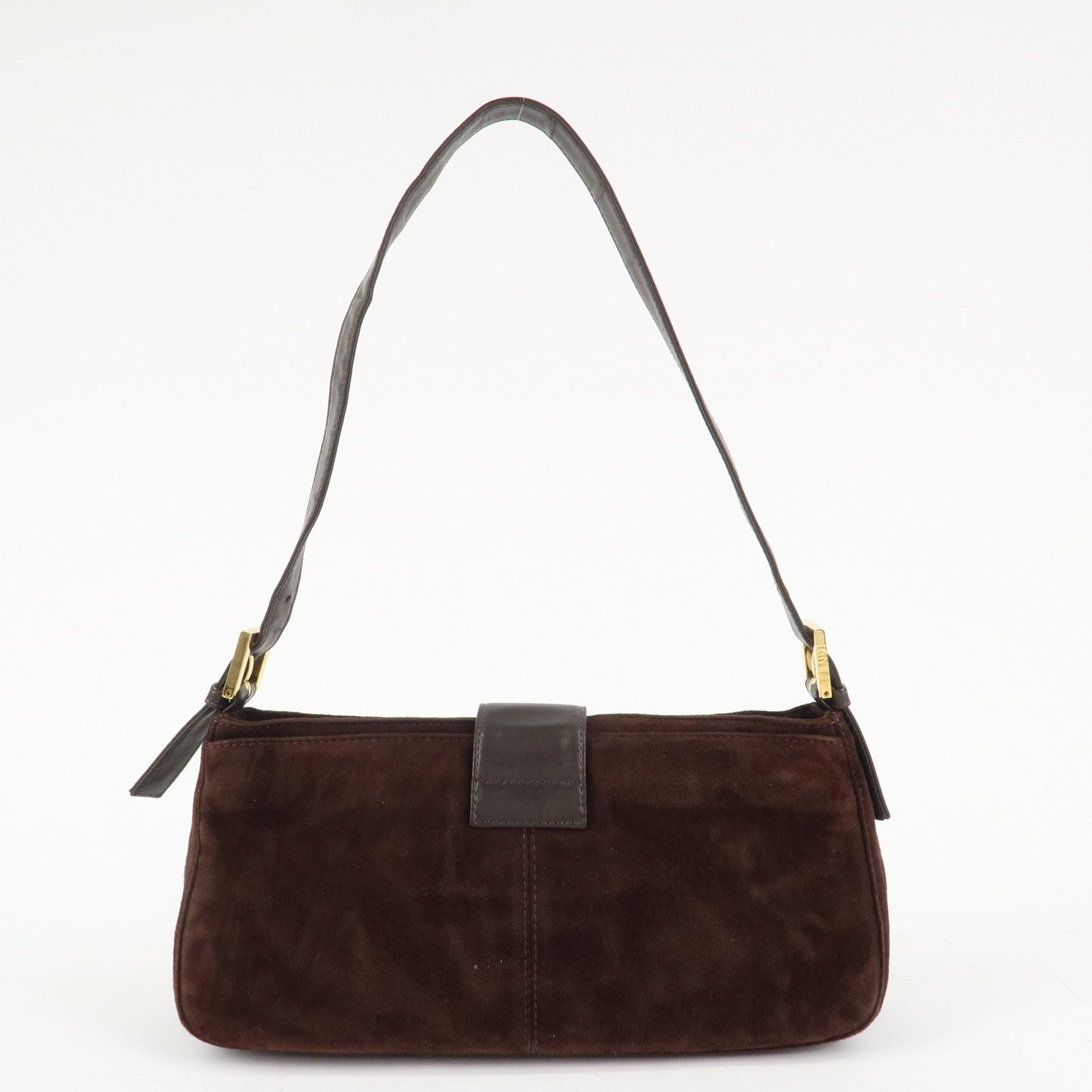 FENDI Suede Leather Shoulder Bag Dark Brown 26722