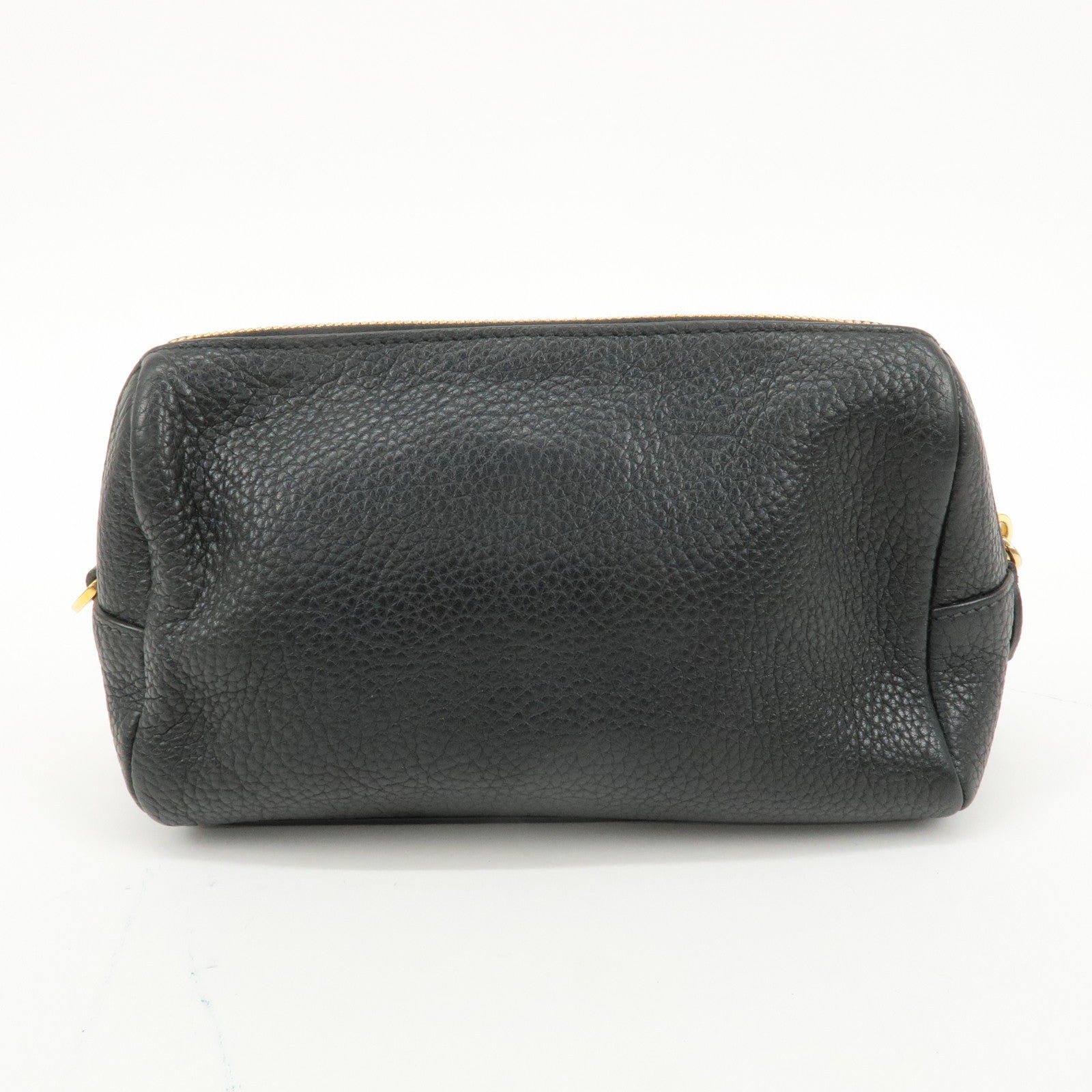 PRADA Logo Leather Pouch Cosmetic Pouch Black