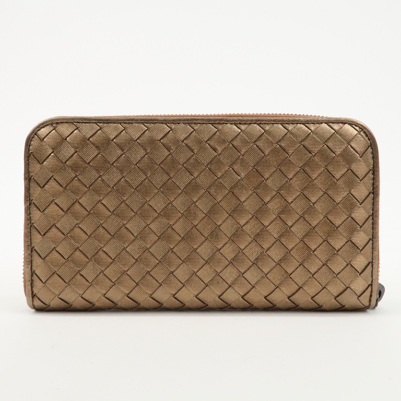 BOTTEGA VENETA Intrecciato Leather Zipper Wallet Metalic 114076