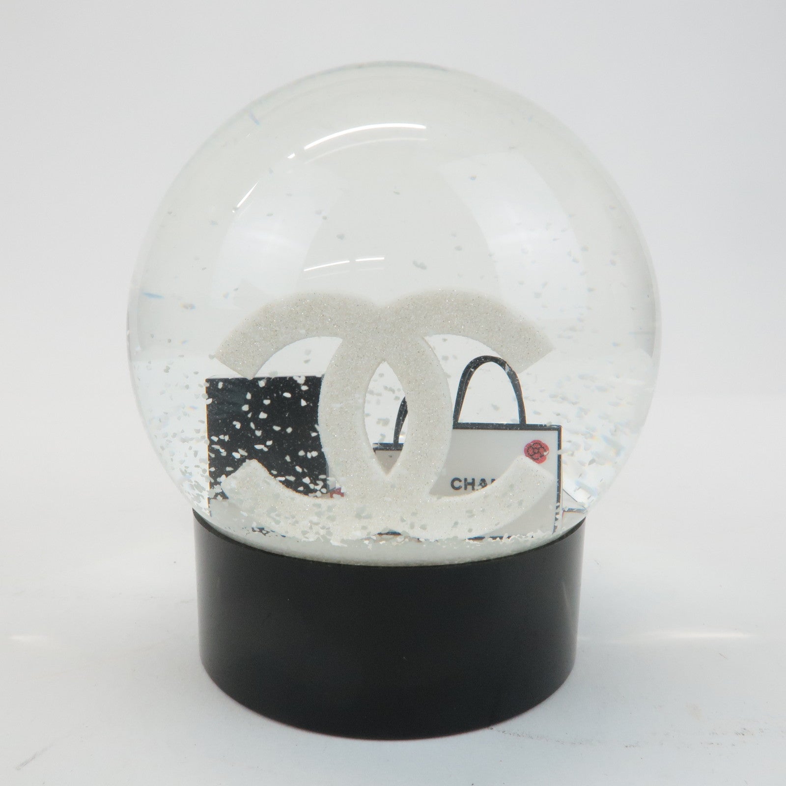 CHANEL COCO Mark Glass Snow Globe 2019 Novelty Black White Used