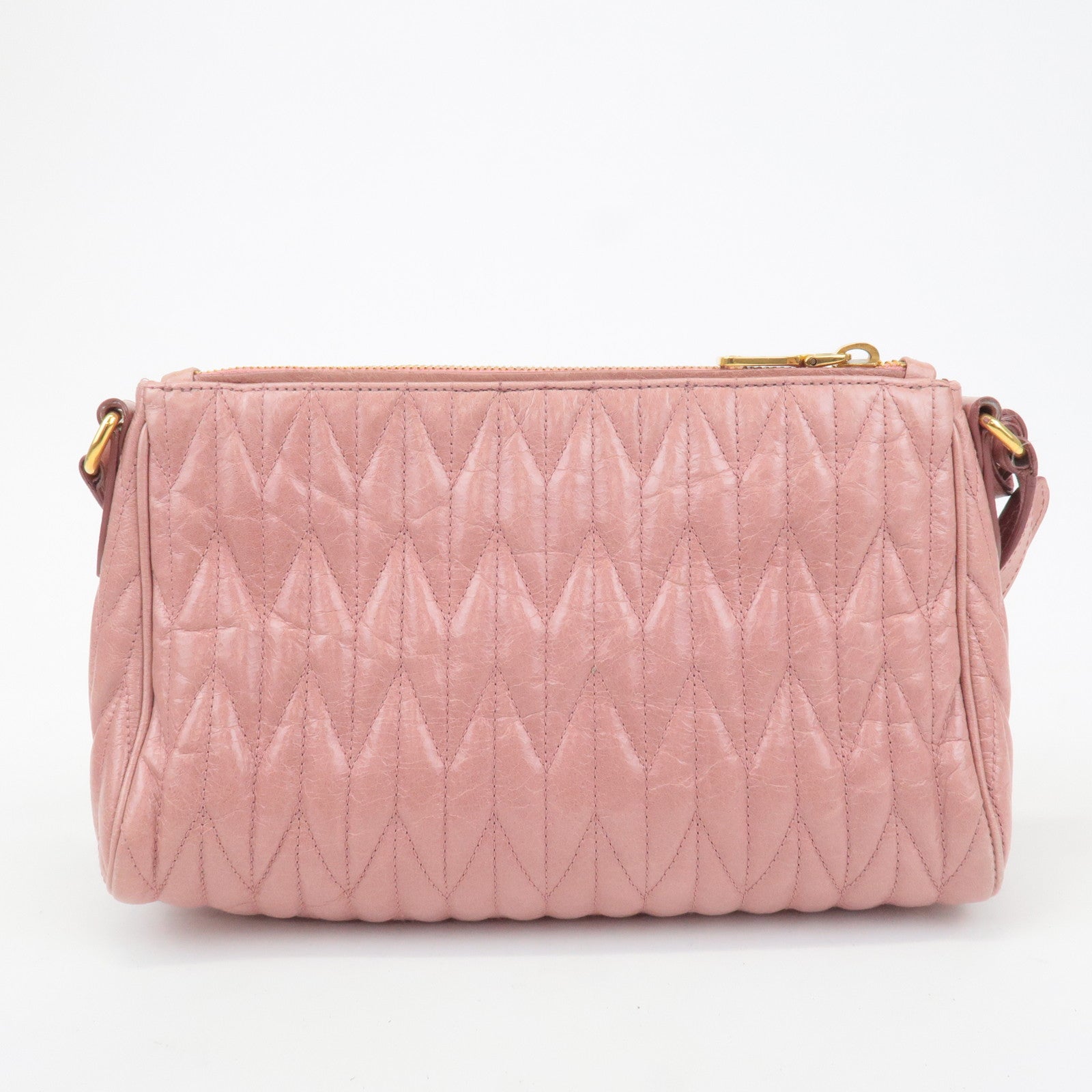 MIU MIU Leather Ribbon Gathered Shoulder Bag Pink RR1937