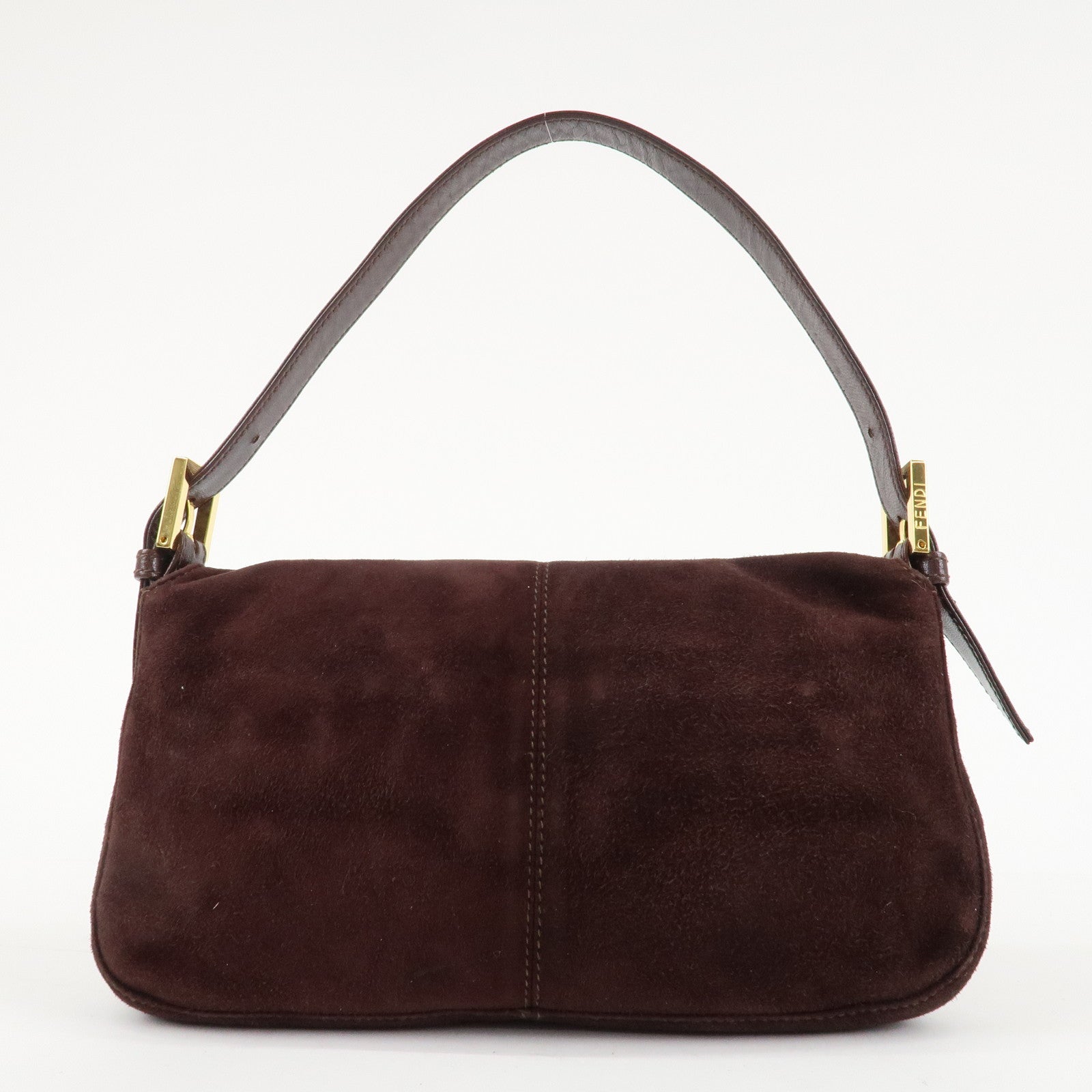 FENDI Suede Leather Shoulder Bag Dark Brown 26424