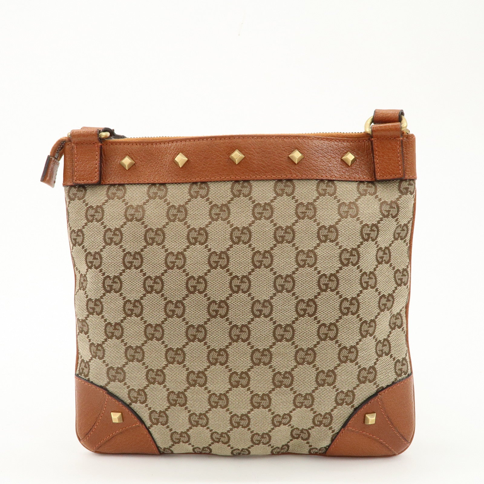 GUCCI GG Canvas Leather Shoulder Bag Brown 120893 Used