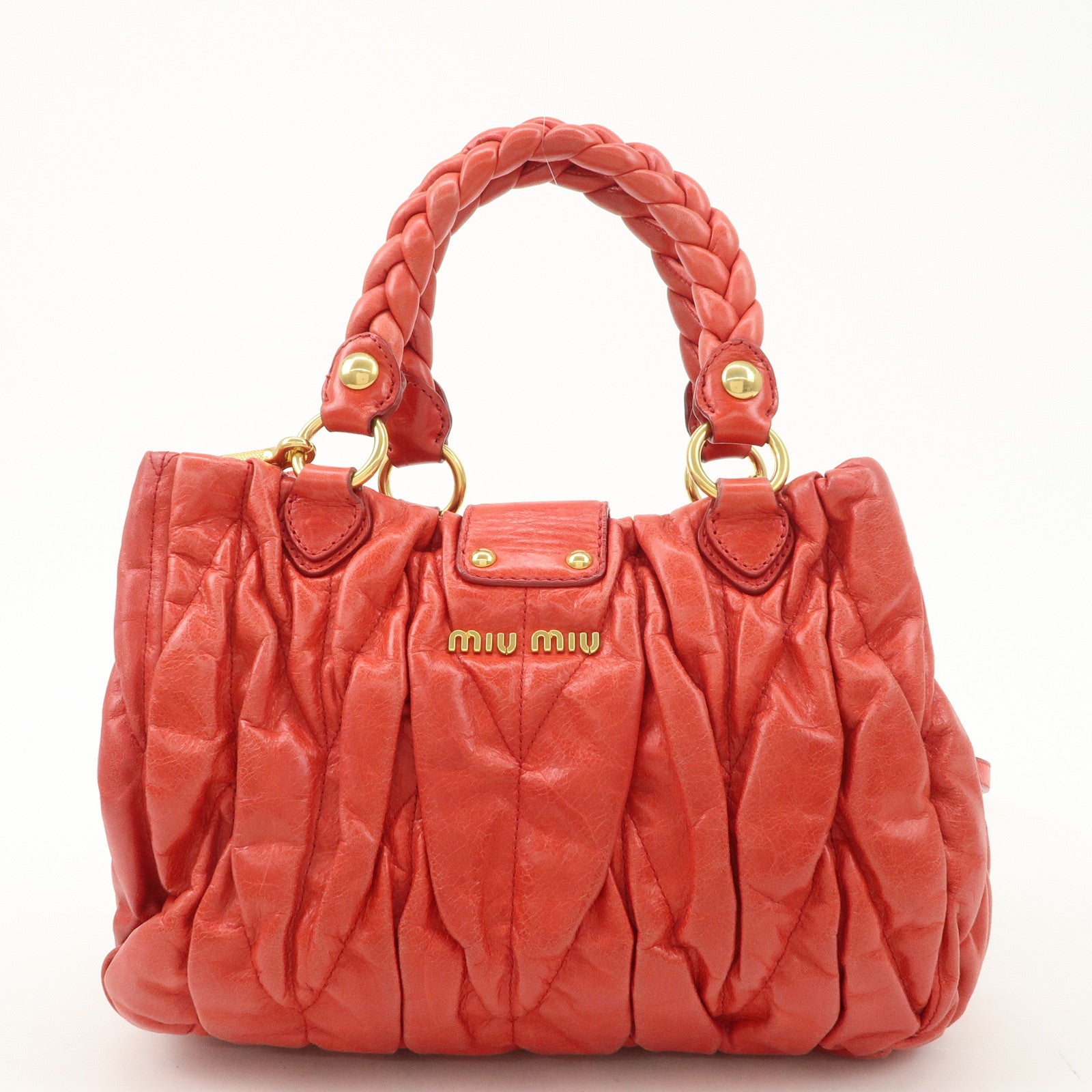 MIU MIU Matelasse Leather 2Way Bag Shoulder Bag Hand Bag Red Used