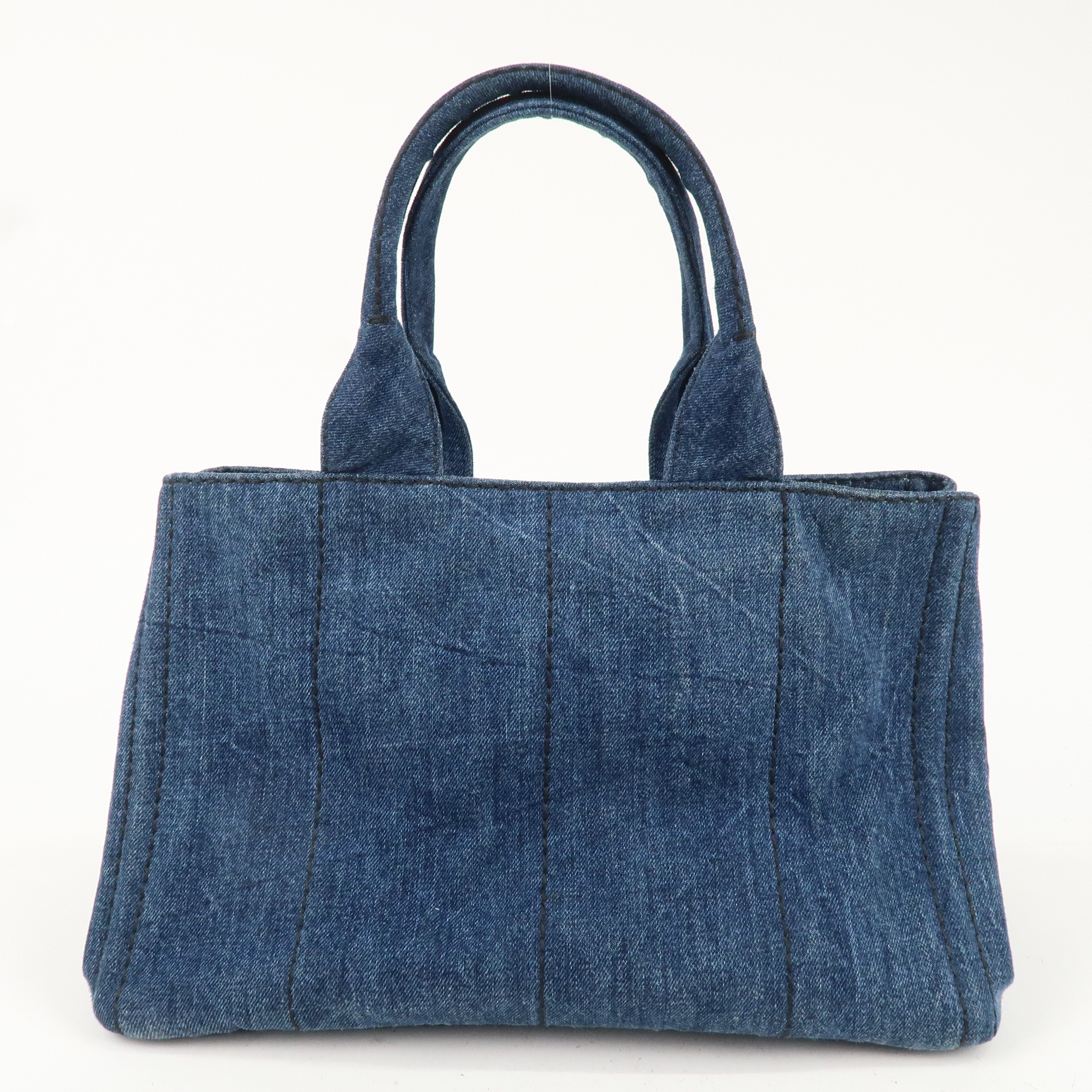 PRADA Logo Canapa Denim Hand Bag Tote Bag Denim Blue