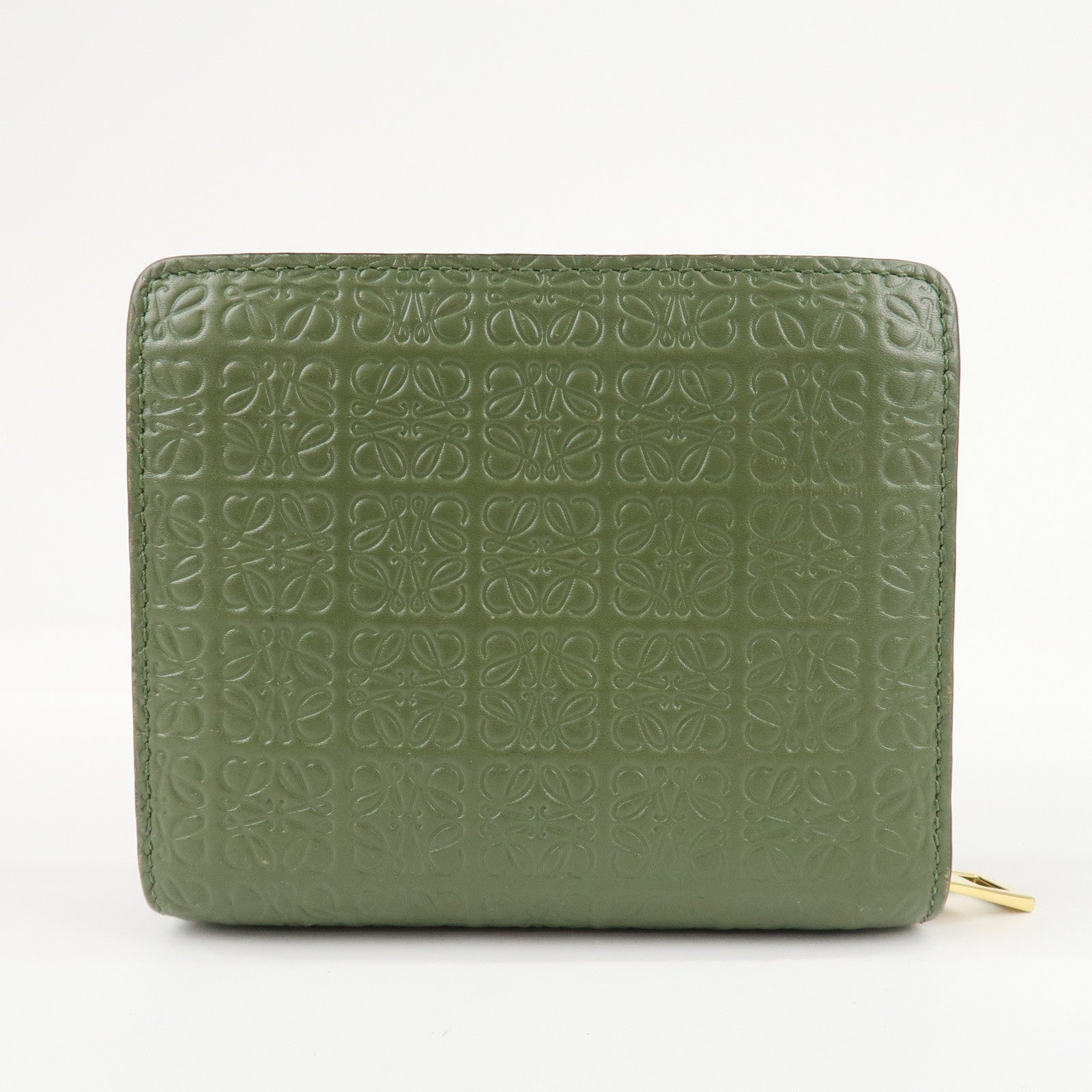 LOEWE Anagram Leather Zippy Bi-fold Wallet Avocado Green Used