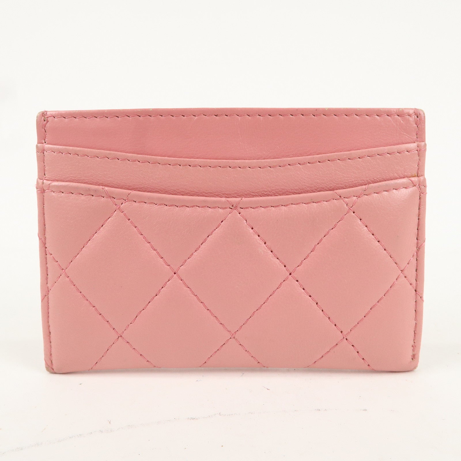 CHANEL Matelasse Leather Card Case Pink Gold A31510