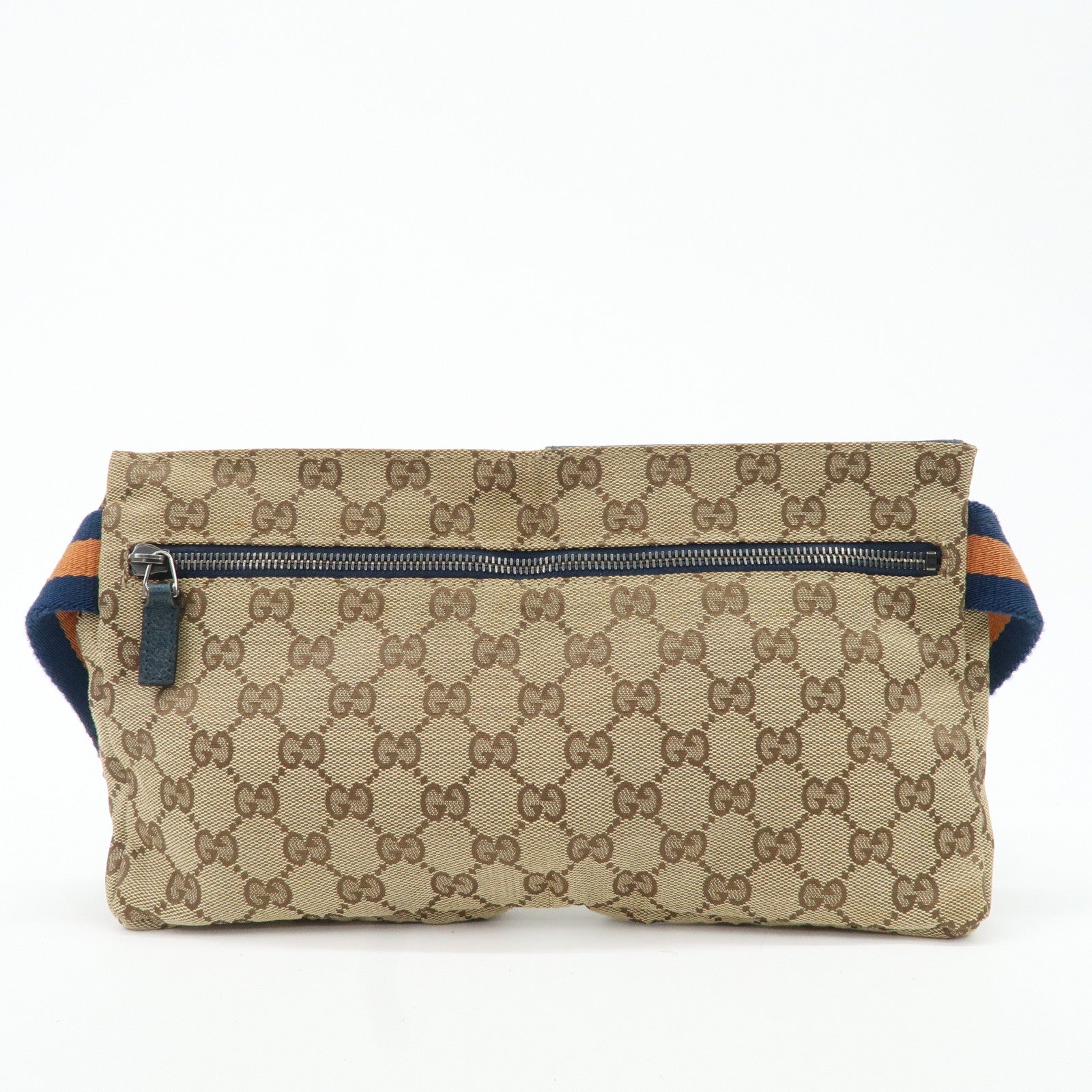 GUCCI GG Canvas Leather Waist Bag Waist Pouch Beige Navy 28566 Used