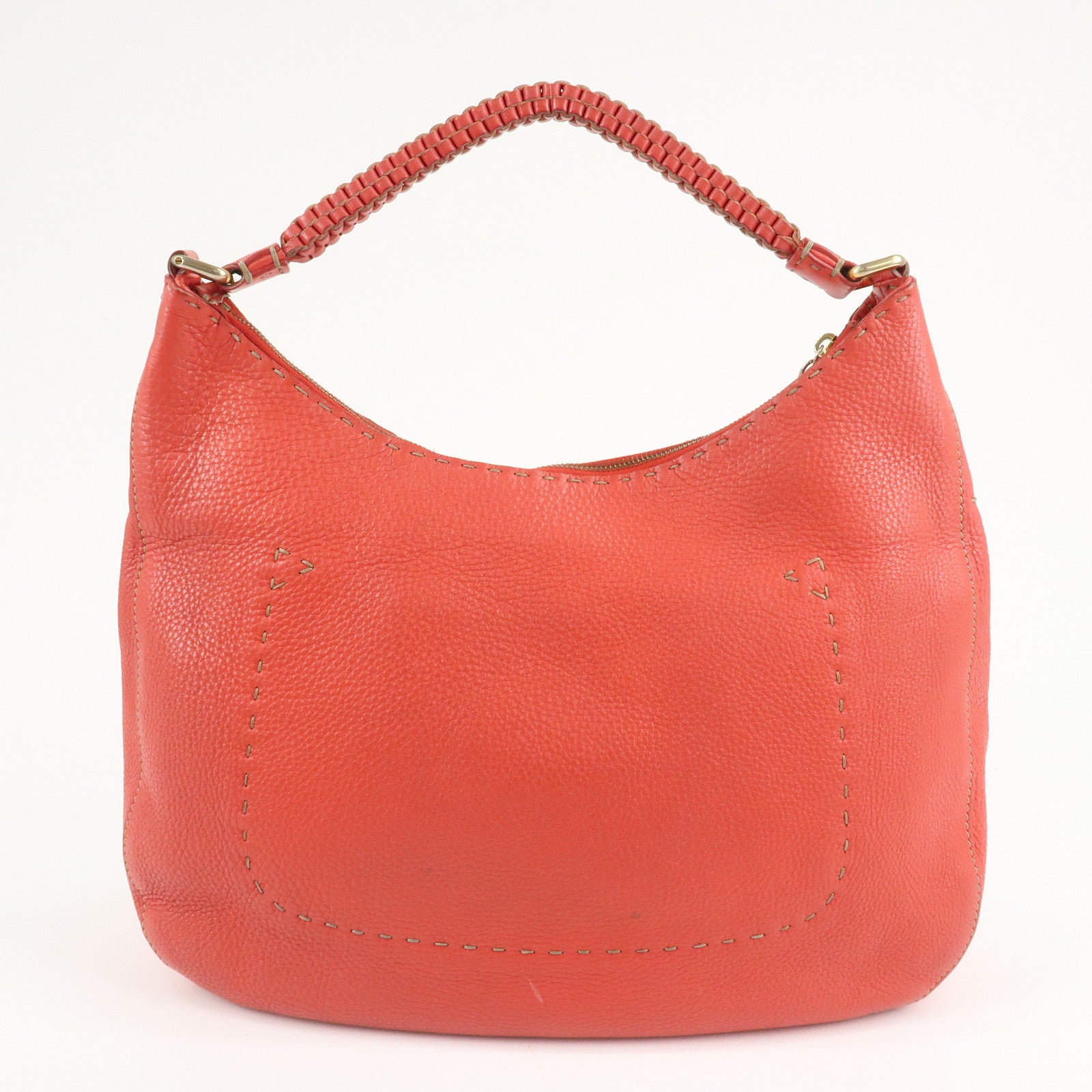 FENDI Selleria Leather Shoulder Bag Red 8BR648