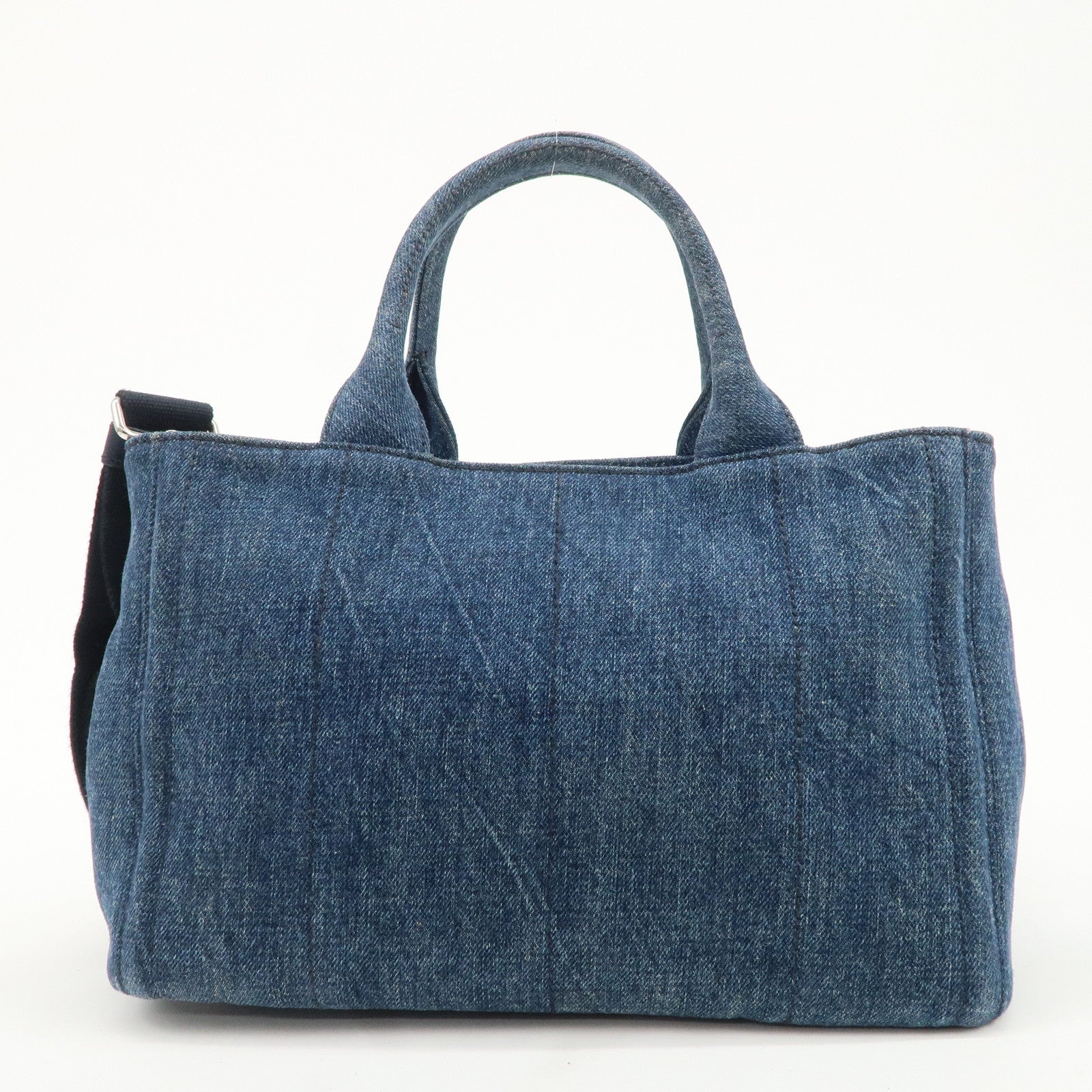 PRADA Logo Canapa Mini Denim Bijou 2Way Tote Bag Denim Blue 1BG439