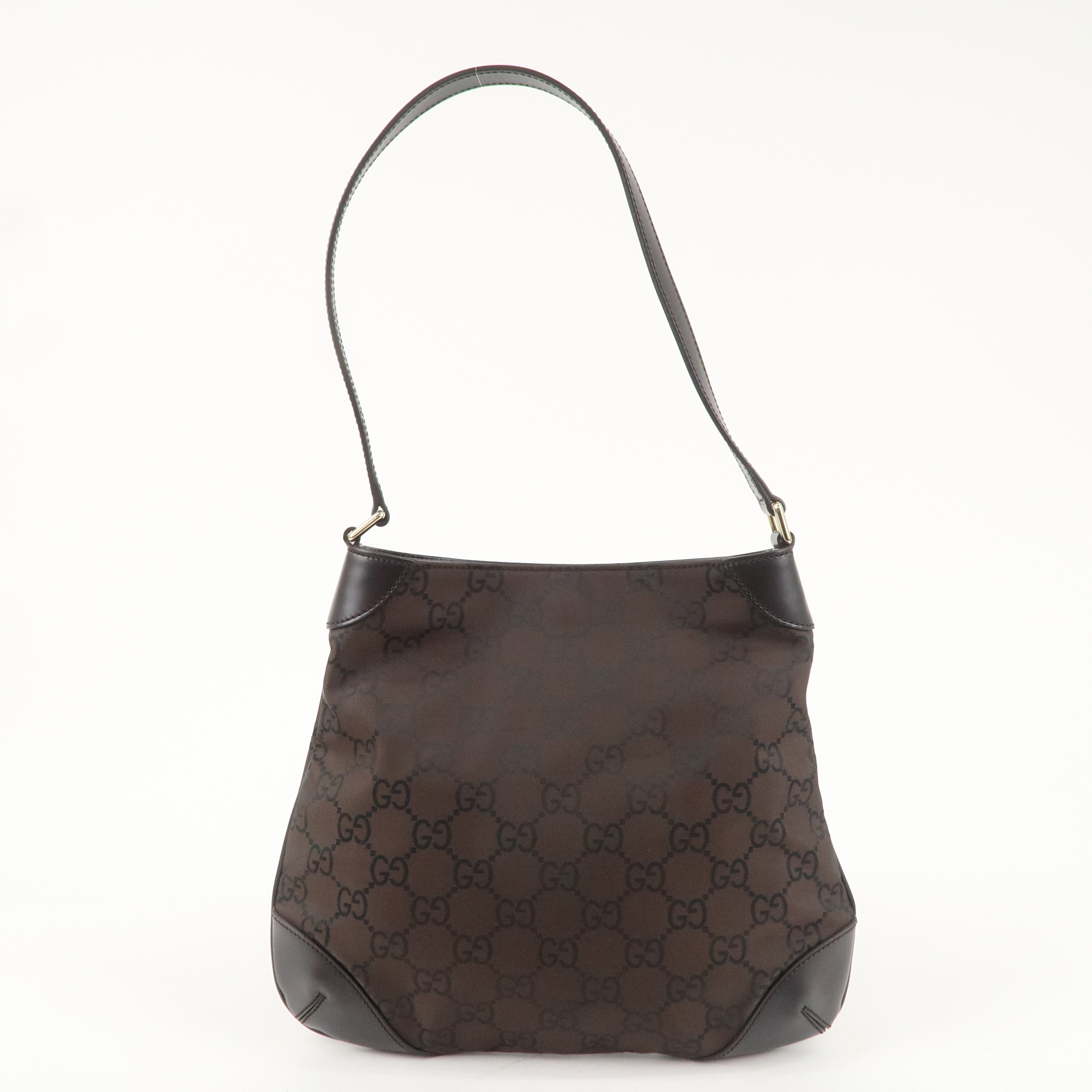 GUCCI GG Nylon Leather Shoulder Bag Dark Brown 257296