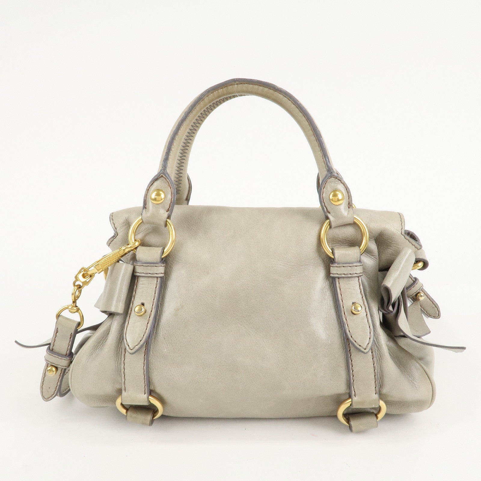 MIU MIU Leather 2Way Bag Hand Bag Shoulder Bag Beige RT0438 Used