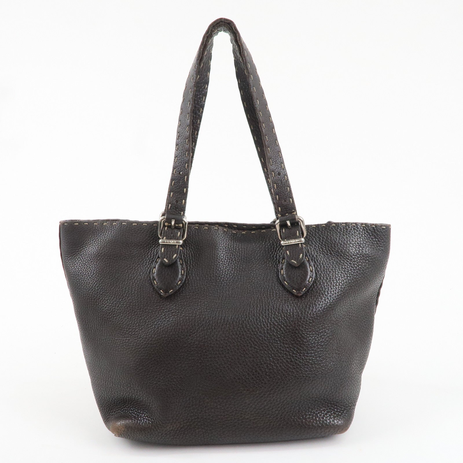 FENDI Selleria Leather Tote Bag Hand Bag Brown 8BH135