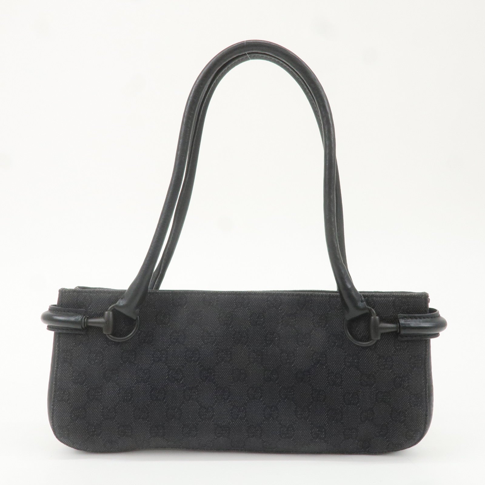 GUCCI GG Denim Leather Shoulder Bag Black 101345