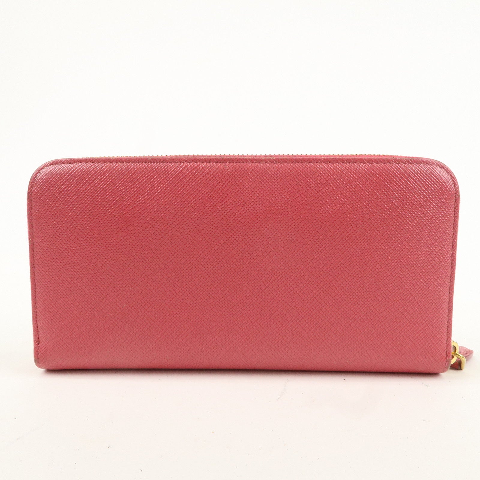 PRADA Saffiano Leather Ribbon Round Zipper Long Pink Wallet